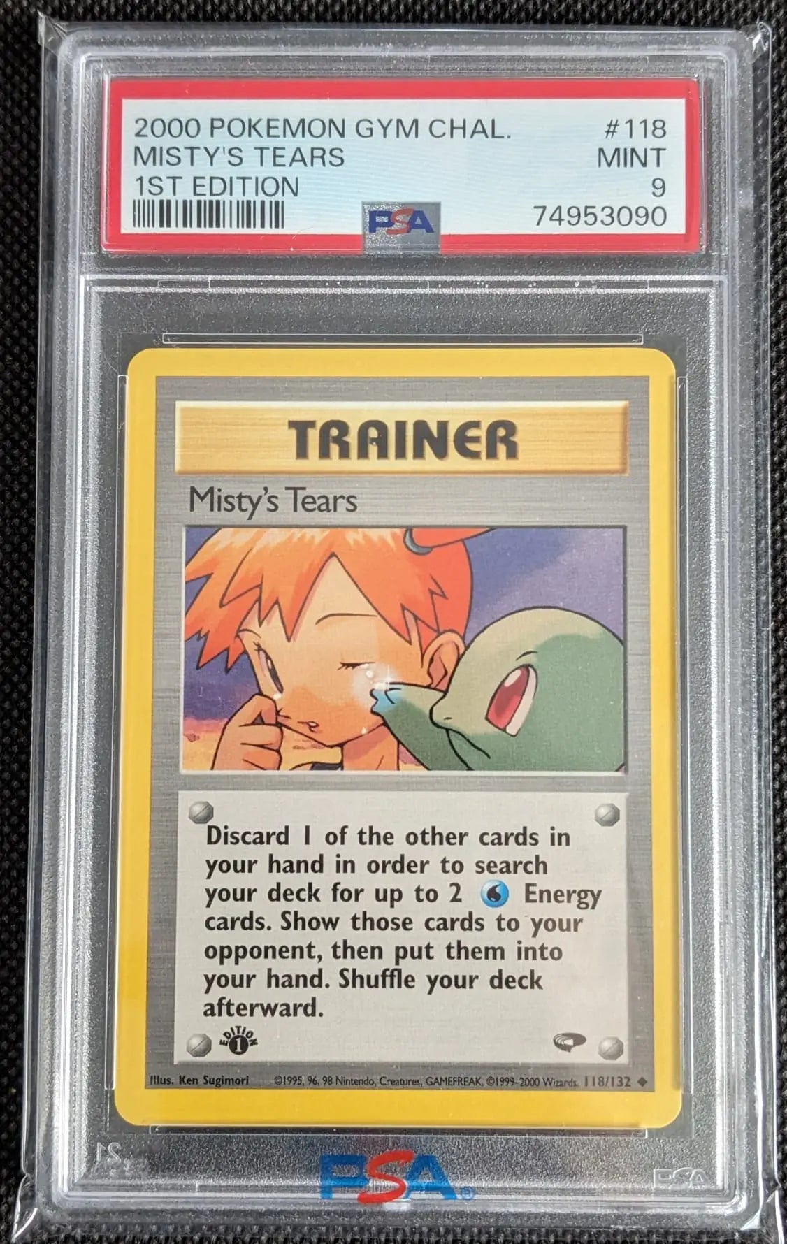 PSA 9 + 1. Edition Misty's Tears Mistys Tränen 118/132 Gym Challenge Pokemon Karte English - Image #1