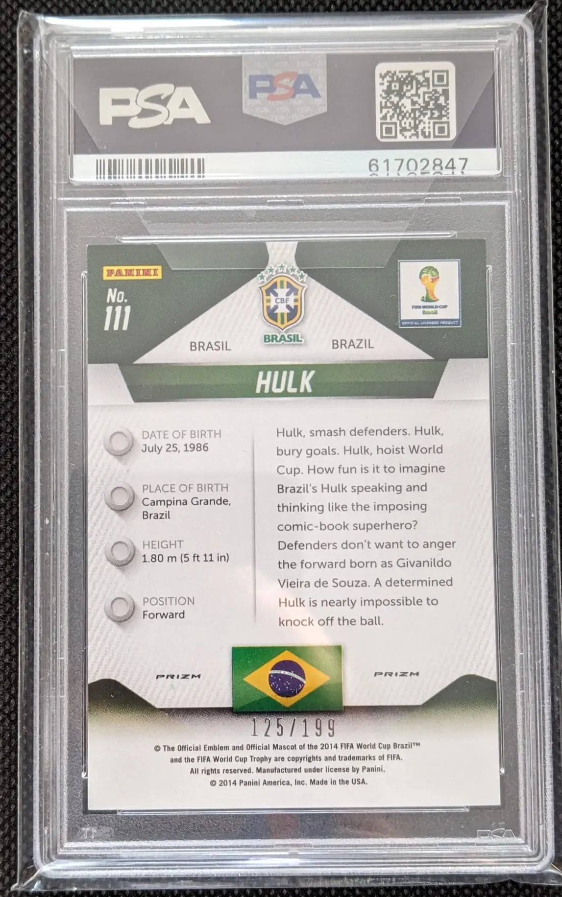 PSA 10 Hulk 2014 #111 Prizm Panini Fußball Weltmeisterschaft Brazil - Image #2