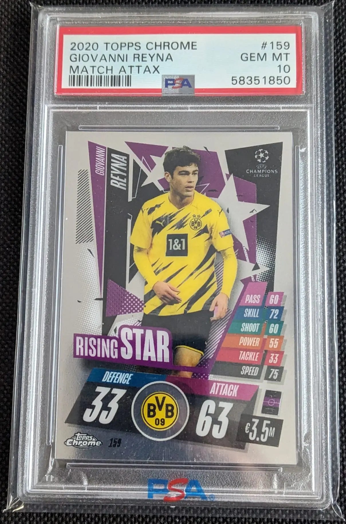 PSA 10 Giovanni Reyna Match Attax #159 Borussia Dortmund Topps Chrome Panini Fußball - Image #1