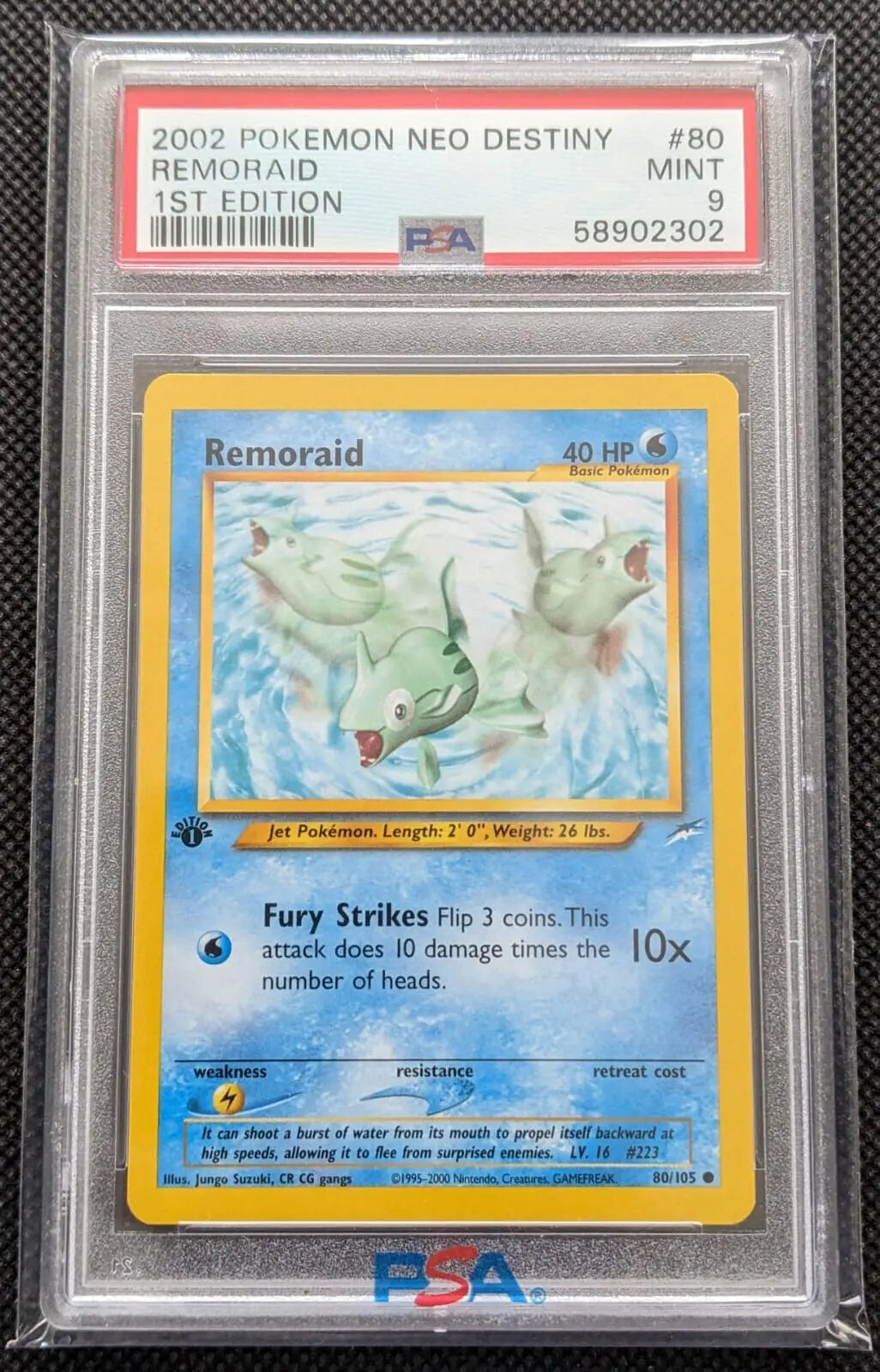 PSA 9 + 1. Edition Remoraid 80/105 Neo Destiny Pokemon Karte English - Image #1