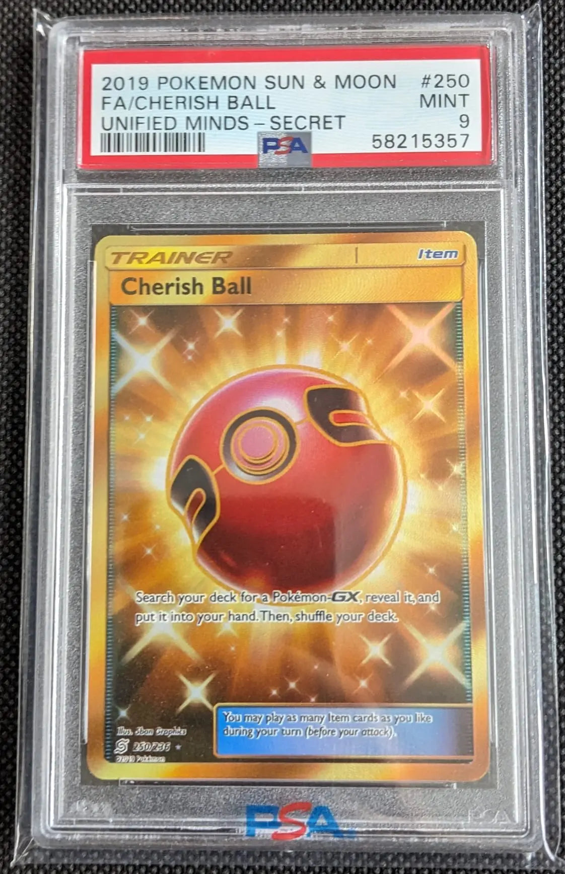 PSA 9 Goldener Jubelball Cherish Ball 250/236 Bund der Gleichgesinnten Pokemon Karte English - Image #1