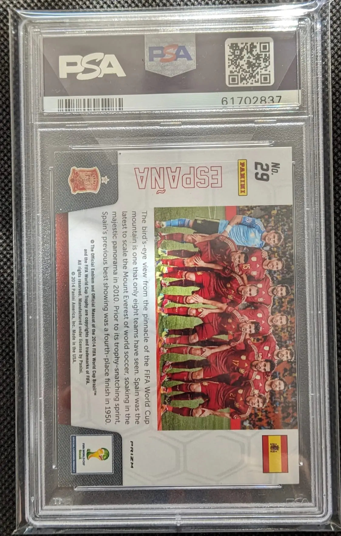 PSA 9 Spanien Espana 2014 Prizm #29 Fifa World Cup Brazil Yellow/Red Pulsar Panini Fußball - Image #2