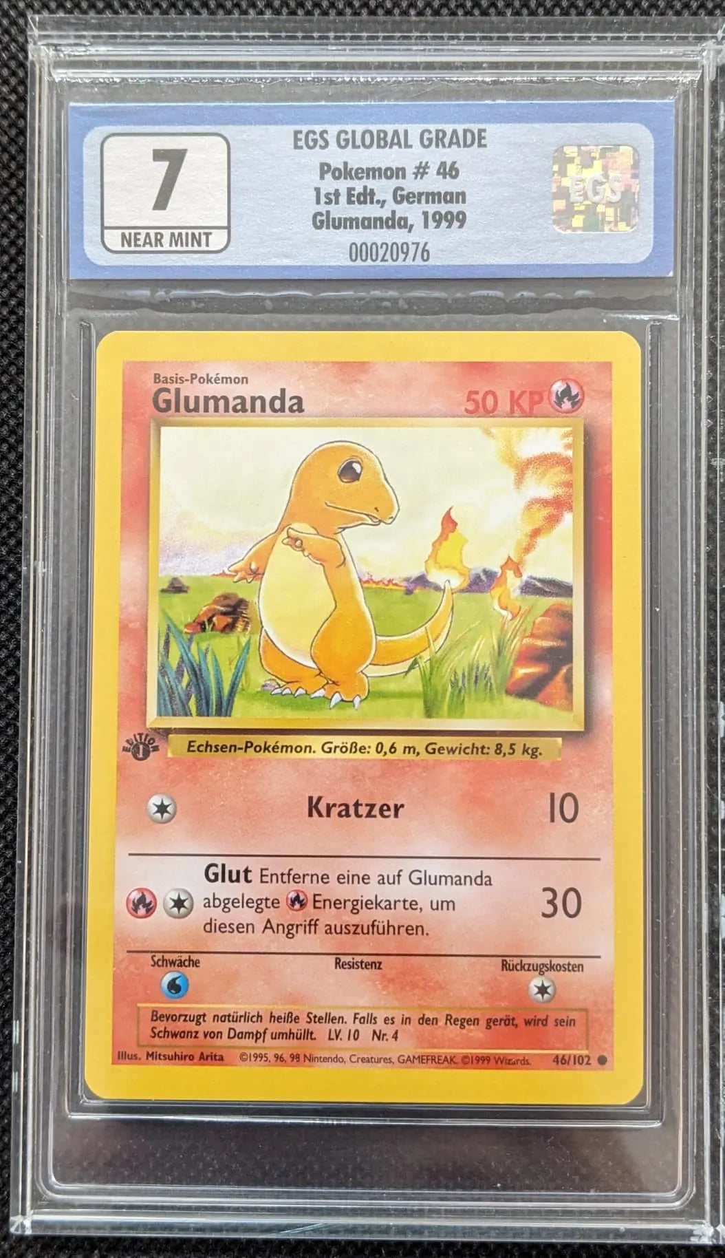 EGS 7 + 1. Edition Glumanda 46/102 Charmander Basis Set Pokemon Karte Deutsch - Image #1