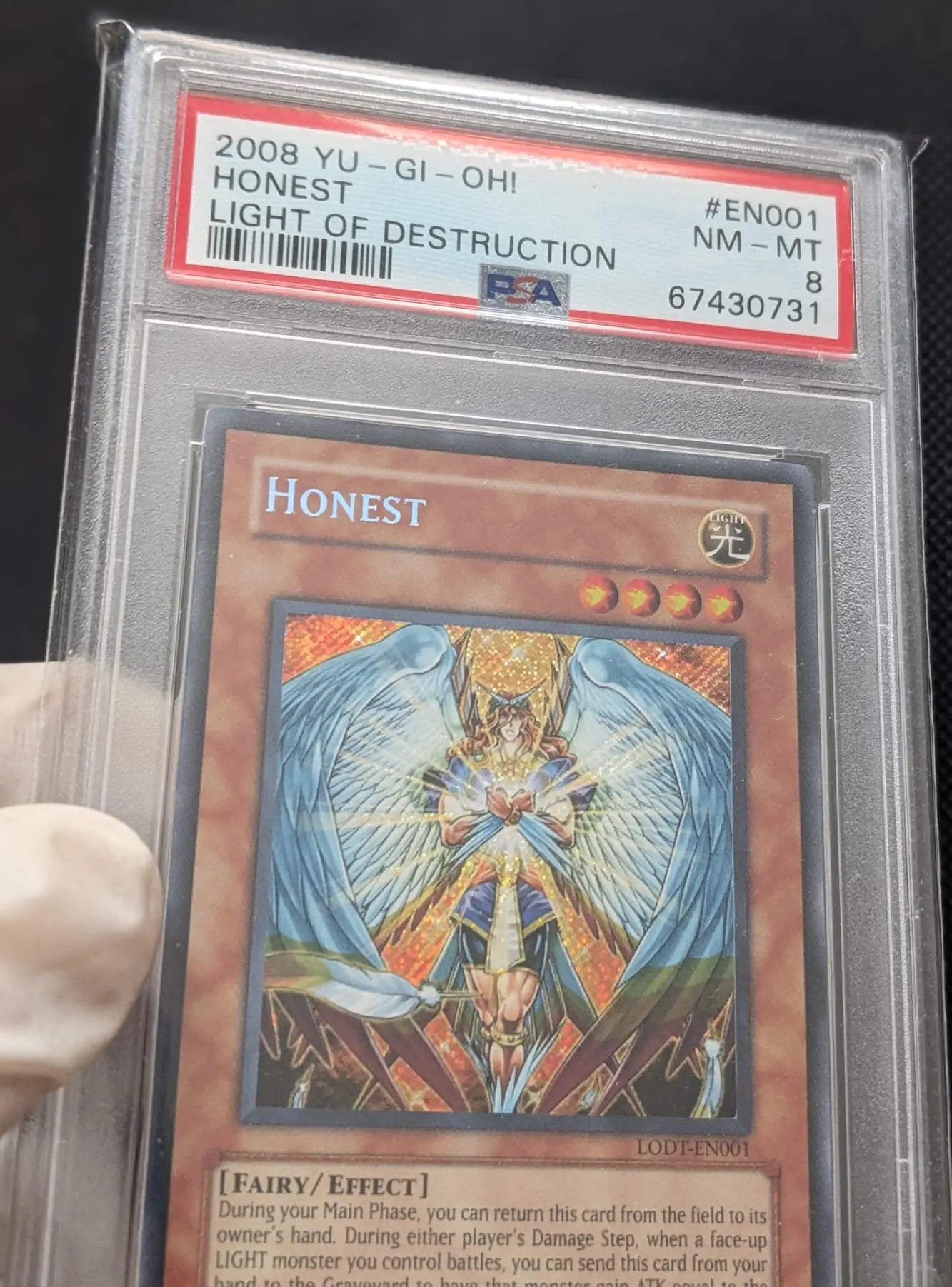 PSA 8 Aufrichtig Honest LODT-EN001 Light of Destruction 2008 Secret Rare Yu-Gi-Oh English - Image #2