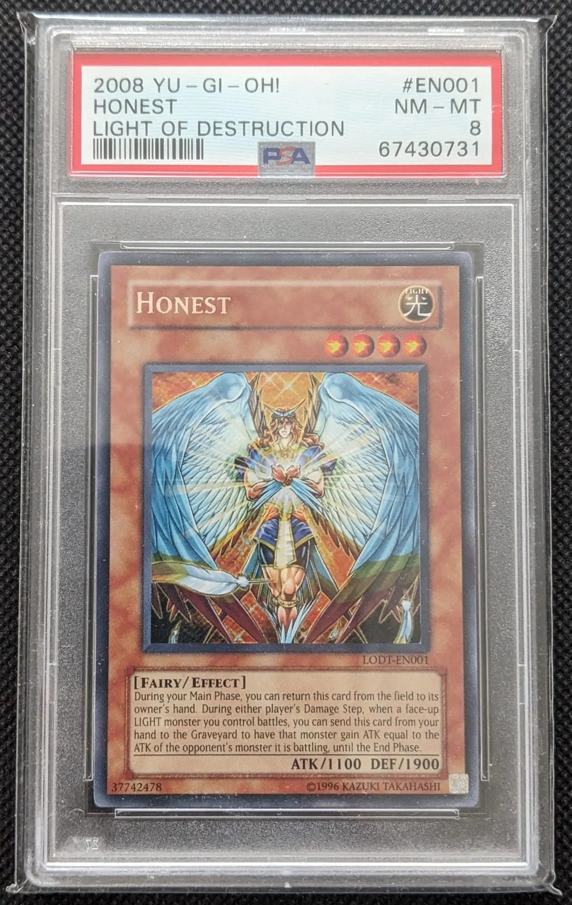 PSA 8 Aufrichtig Honest LODT-EN001 Light of Destruction 2008 Secret Rare Yu-Gi-Oh English - Image #1