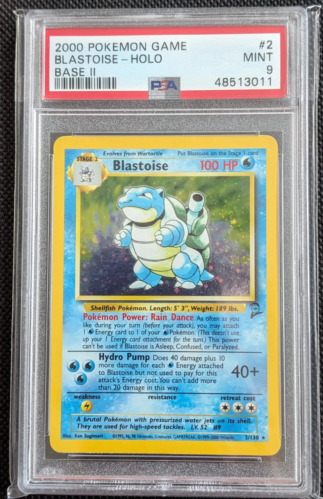 🌀 PSA 9 + Holo Swirl Turtok 2/130 Blastoise 2/102 Basis Set II Pokemon Karte English - Image #1