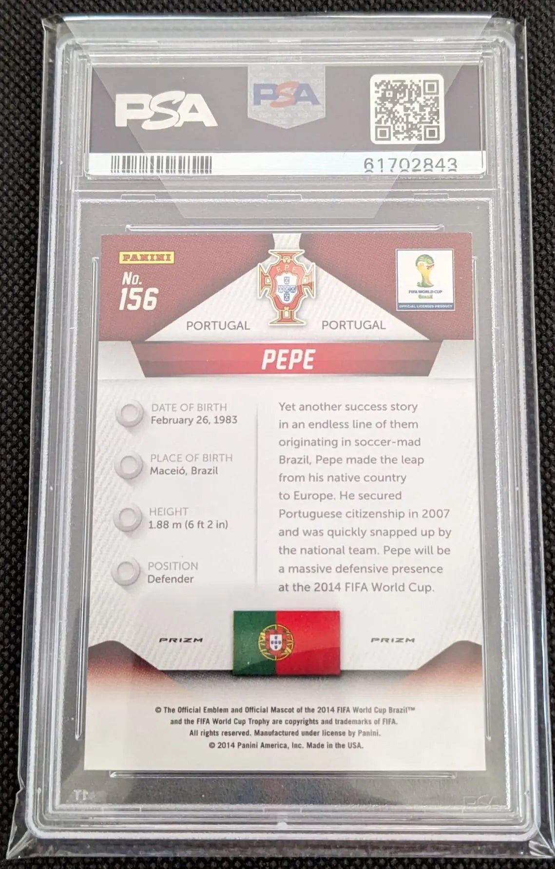 PSA 10 Pepe 2014 Weltmeisterschaft #156 Prizm Panini Fußball Portugal - Image #2