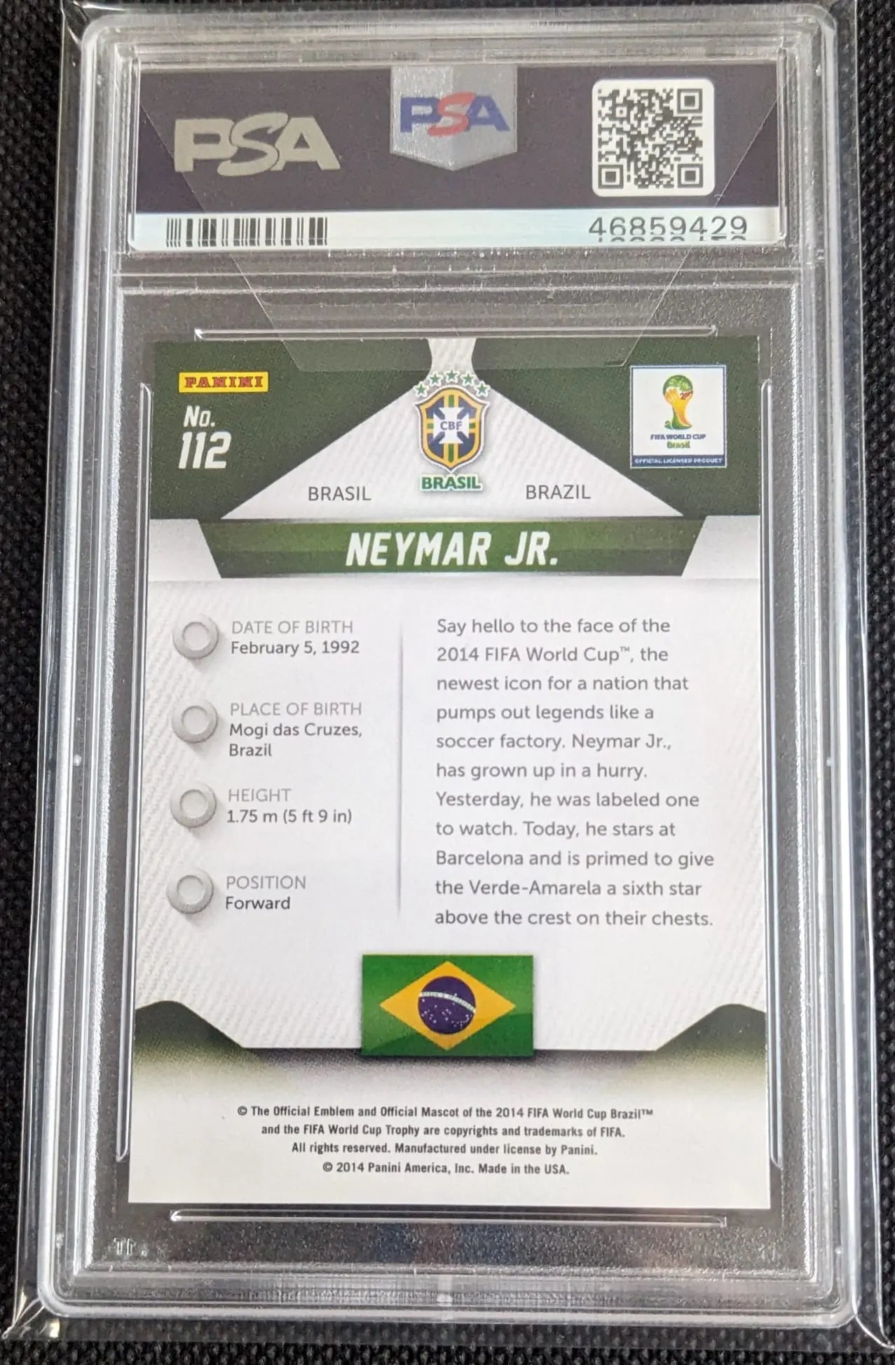 PSA 9 Neymar Jr. World Cup #112 2014 Prizm Panini Fußball FC Barcelona - Image #3