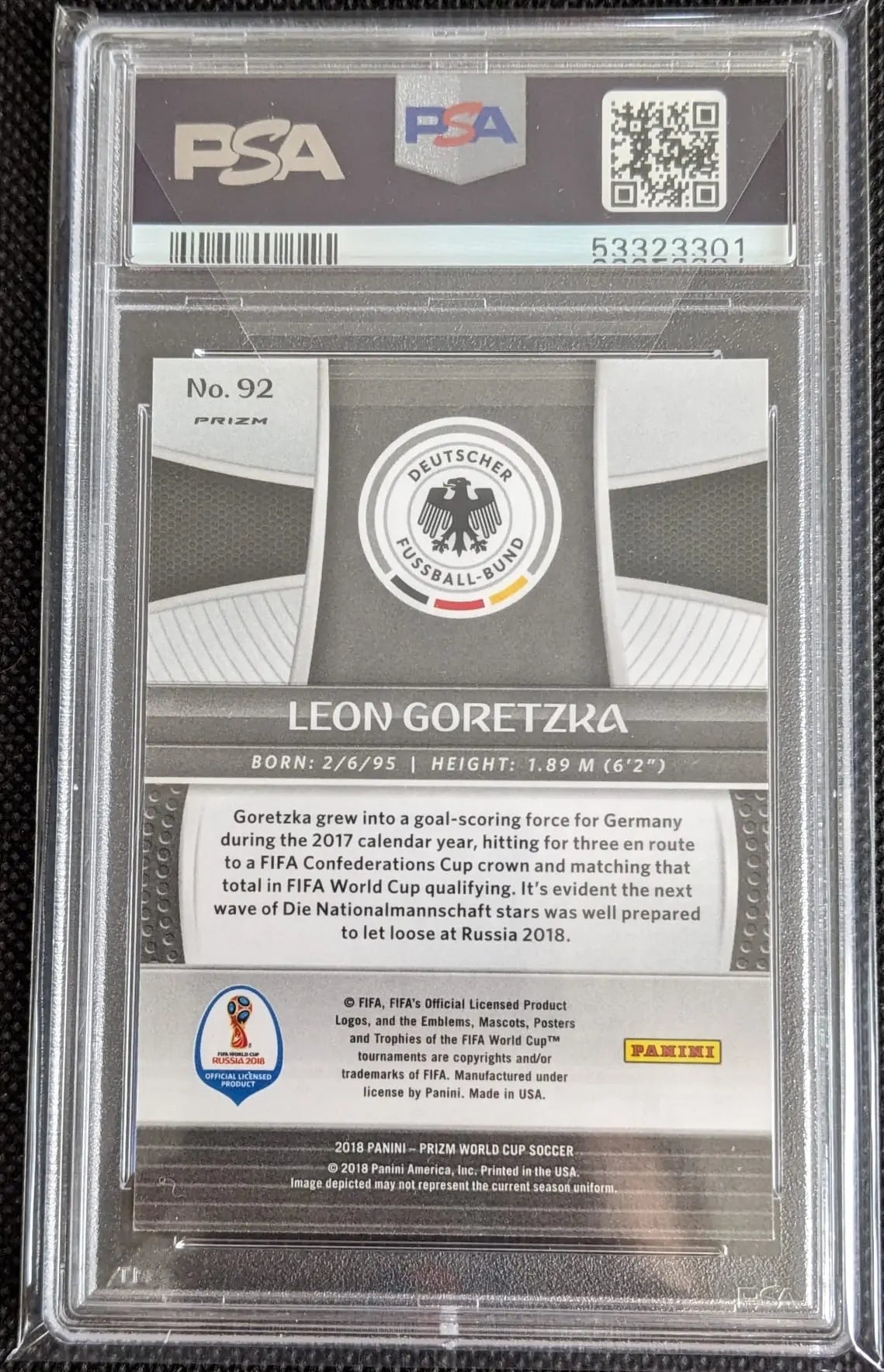 PSA 9 Leon Goretzka #92 2018 Prizm Panini Fußball Bayern München - Image #3