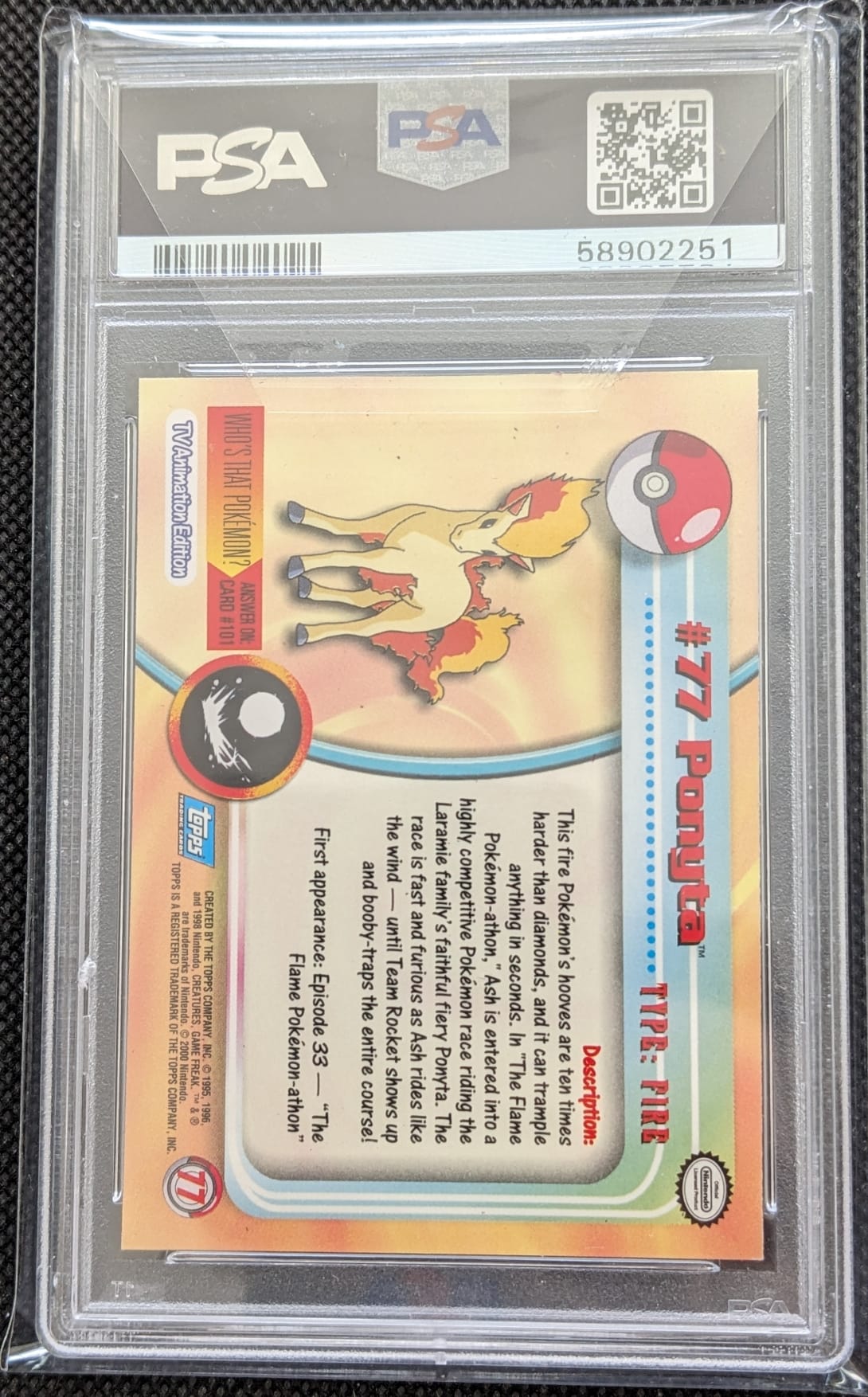 PSA 9 Ponita Ponyta Pokemon Topps Pokemon T.V. Holo Foil English #77