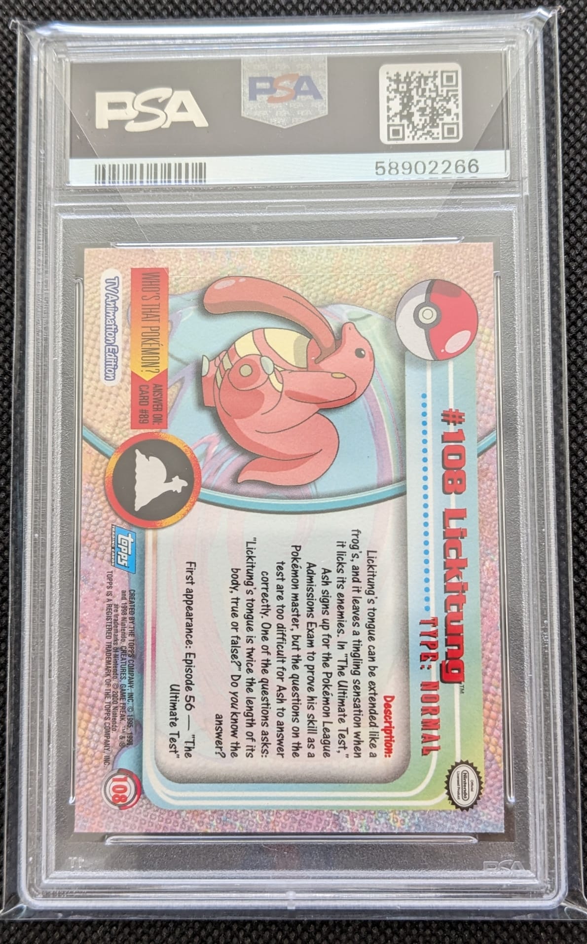 PSA 9 Schlurp Lickitung Pokemon Topps Animation Series Pokemon T.V. Holo Foil #108