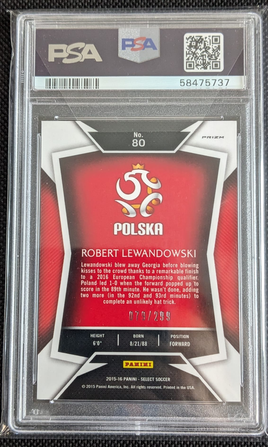 PSA 8 Robert Lewandowski With Ball Blue Prizm 2015 #80 Panini Fußball Select