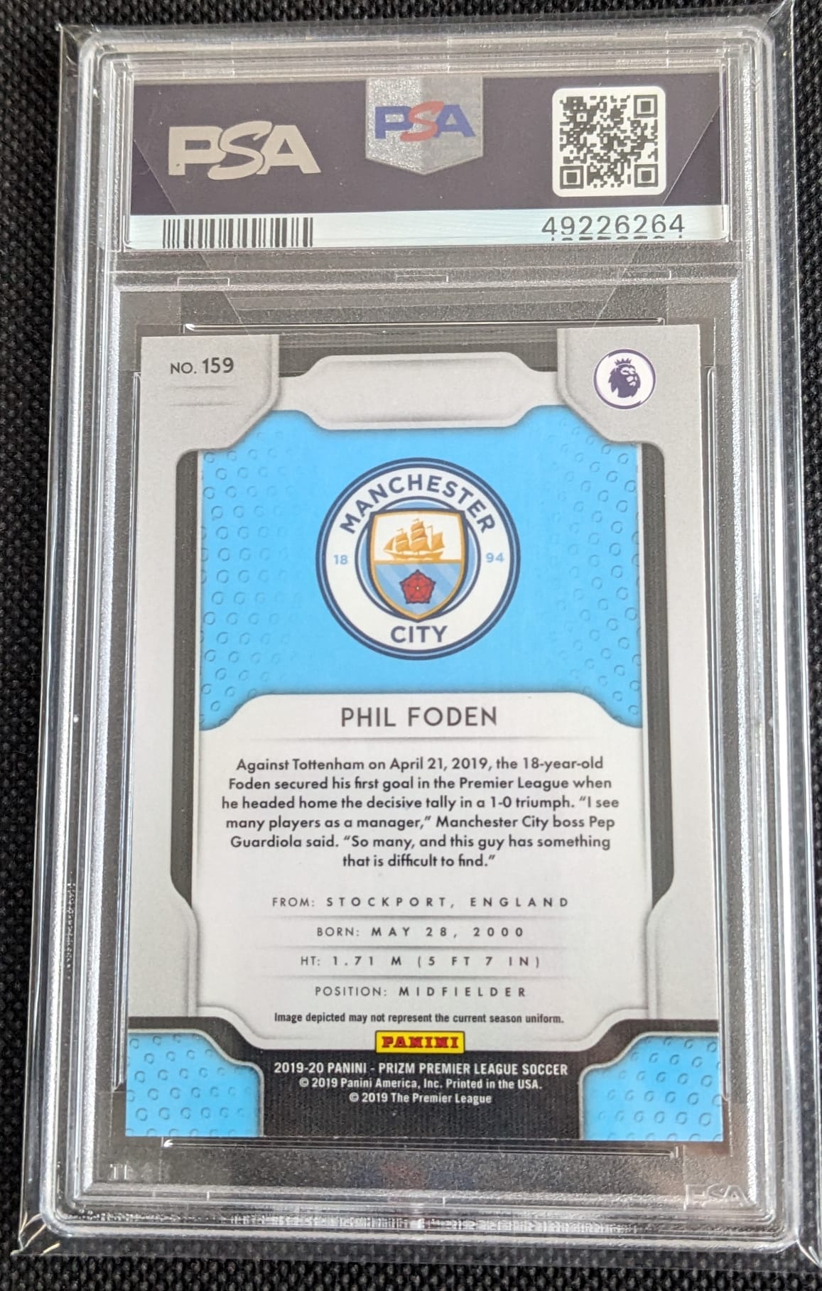 PSA 9 Phil Foden #159 2019 Manchester City Premier League Panini Fußball Prizm