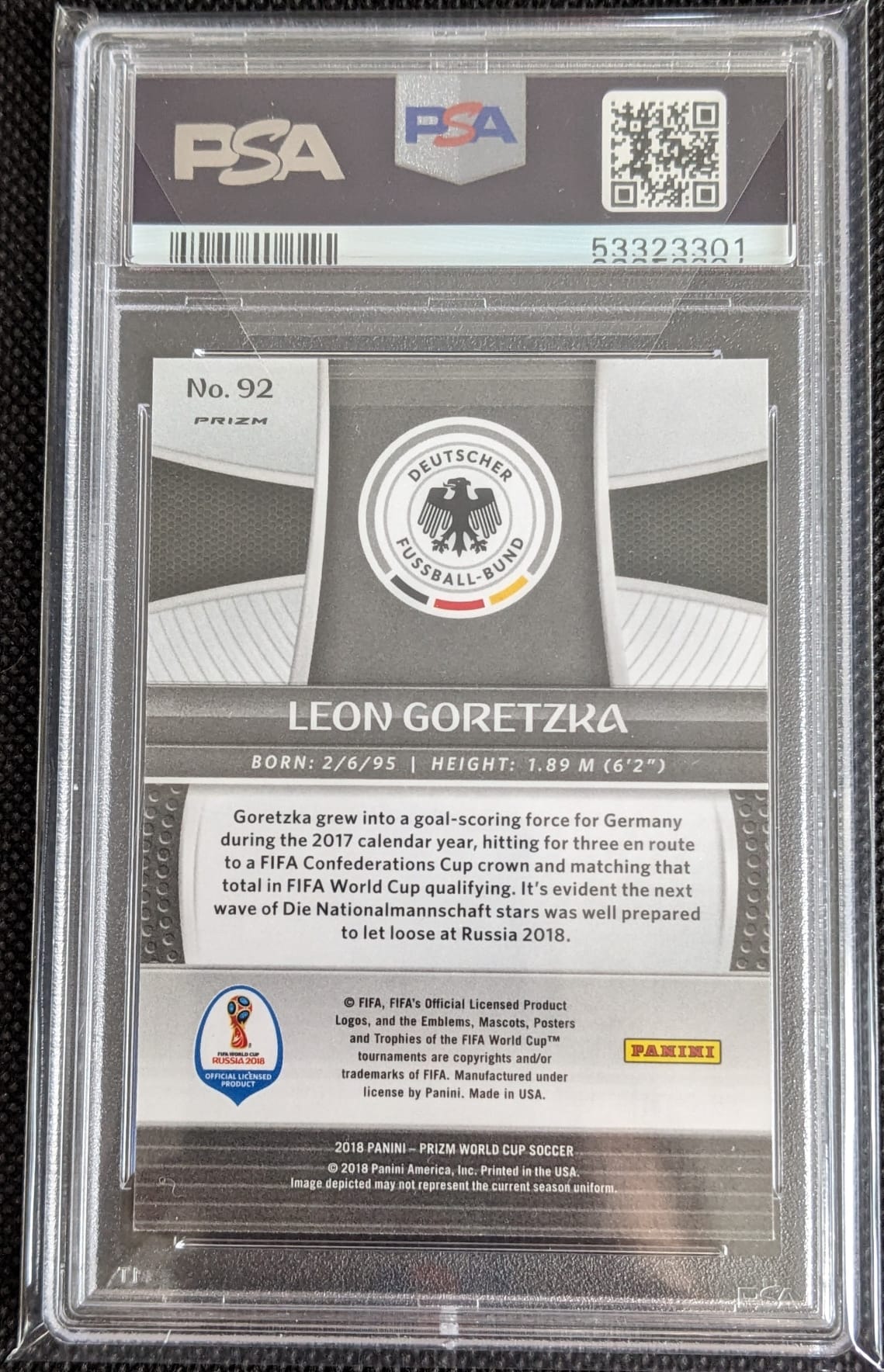 PSA 9 Leon Goretzka #92 2018 Prizm Panini Fußball Bayern München