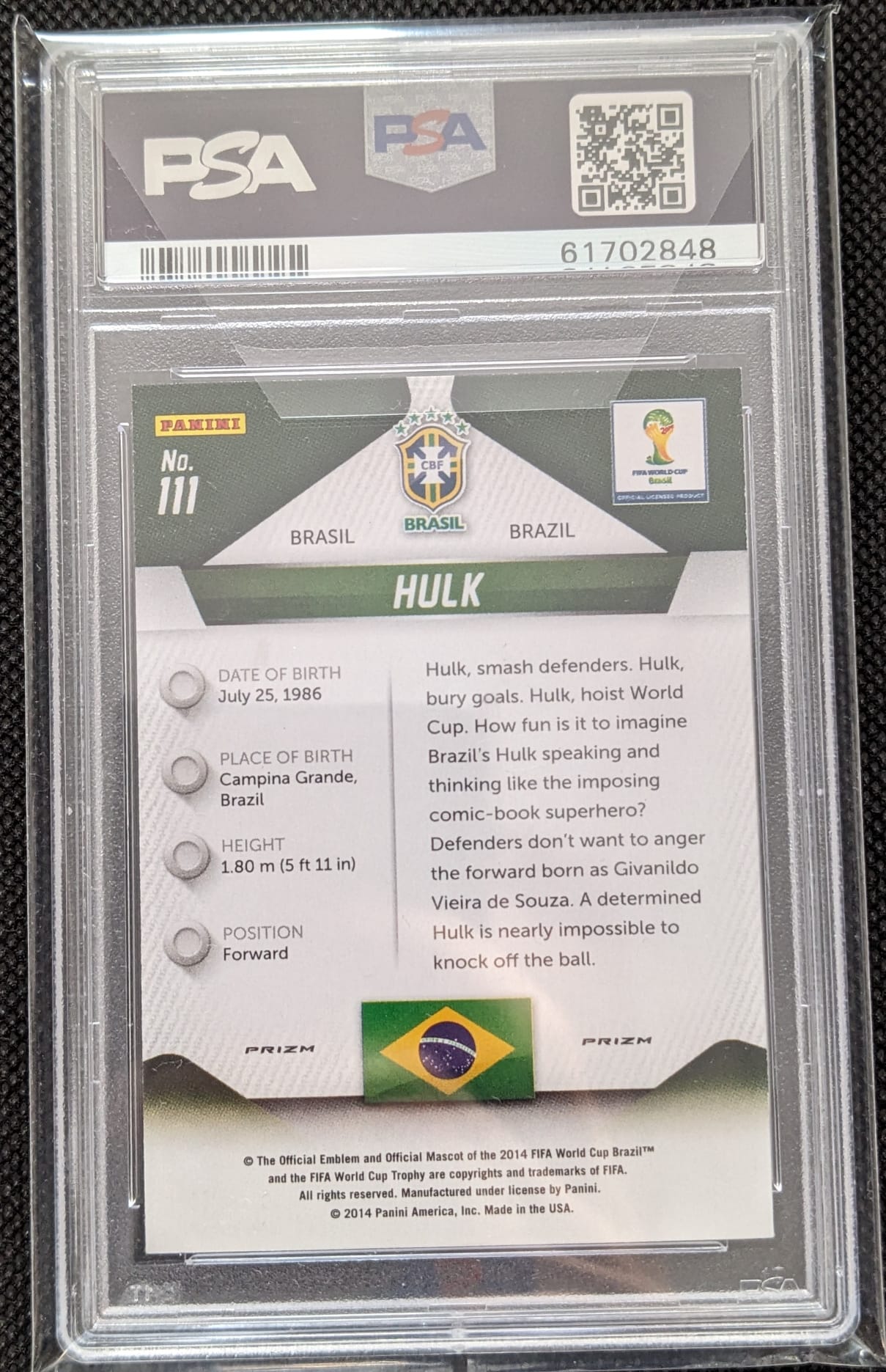 PSA 9 Hulk Blue Prizm #111 2014 Weltmeisterschaft Panini Fußball Brasilien