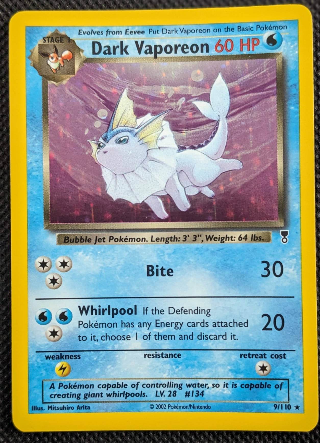 Dunkles Aquana 9/110 Holo Dark Vaporeon Legendary Collection Pokemon Karte NM / EX English