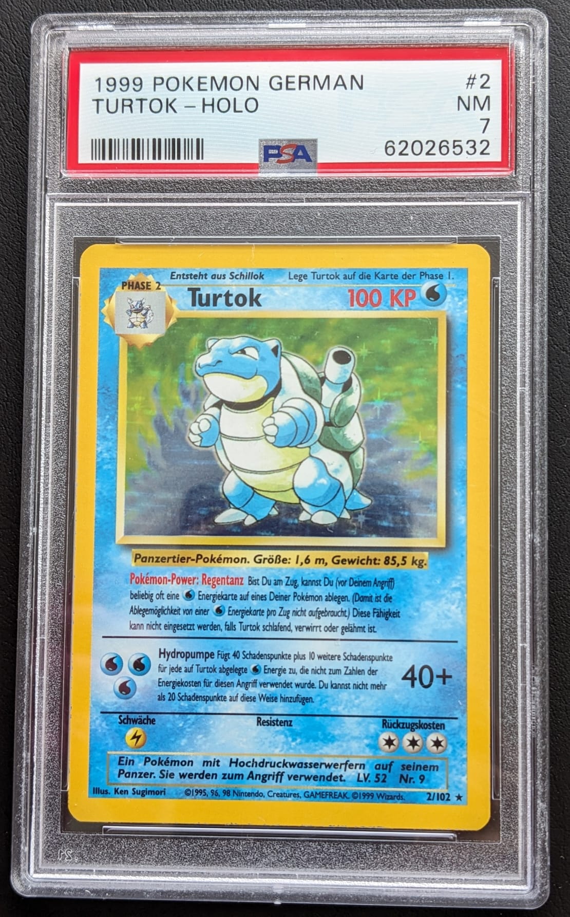 PSA 7 Turtok 2/102 1999 Base Basis Set Holo Blastoise Pokemon Karte Deutsch