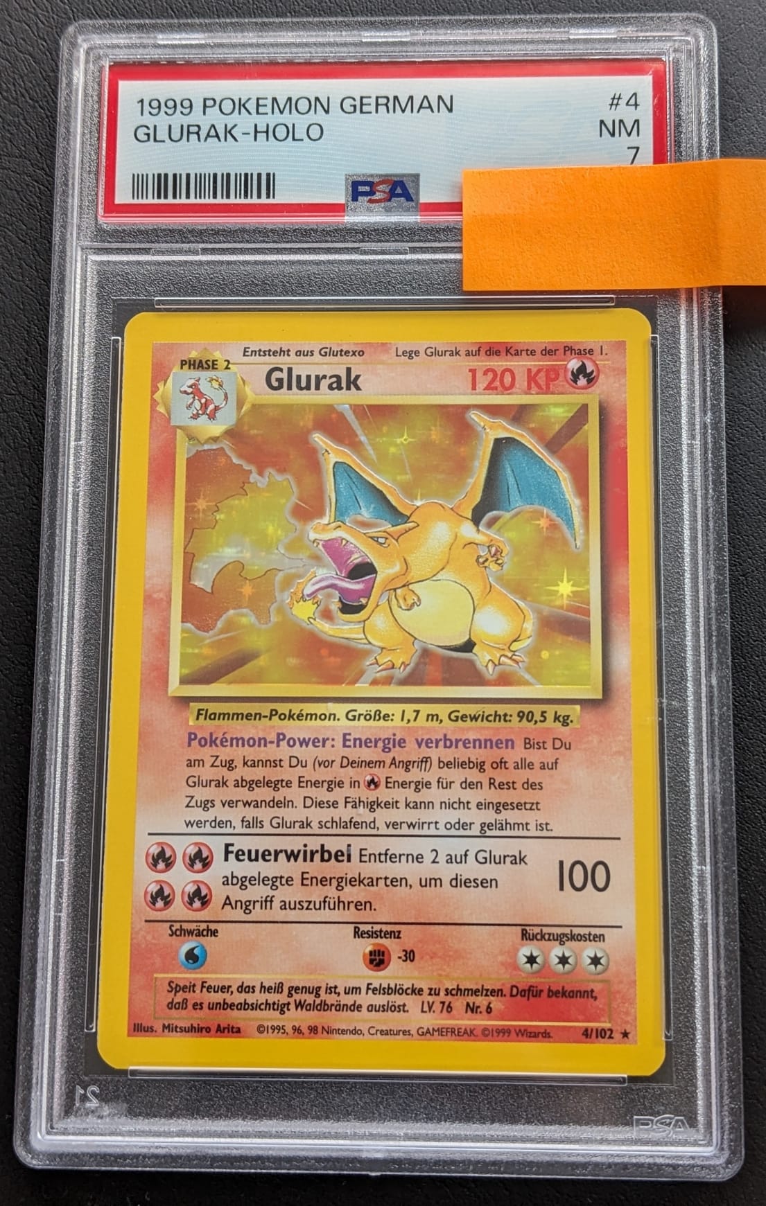 PSA 7 Glurak 4/102 1999 Basis Set Holo Charizard Pokemon Karte Deutsch