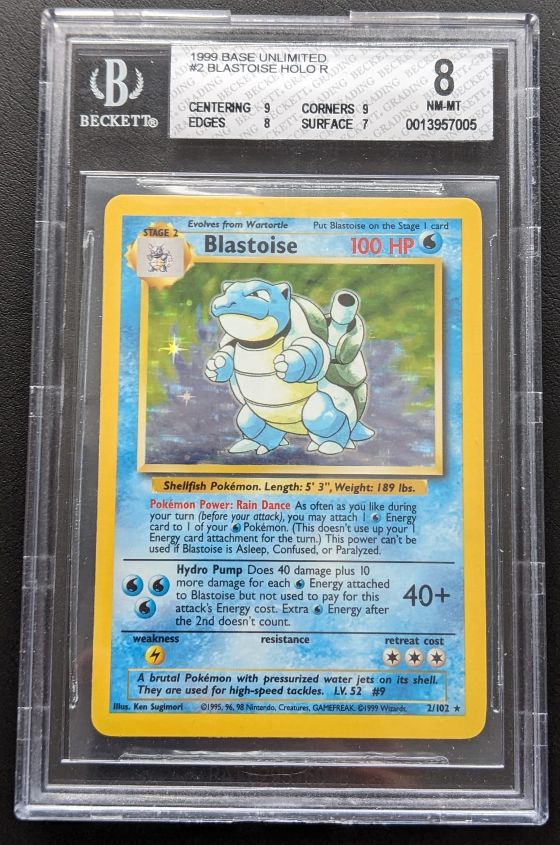 BGS 8 Turtok 2/102 1999 Base Set Holo Blastoise Pokemon Karte English