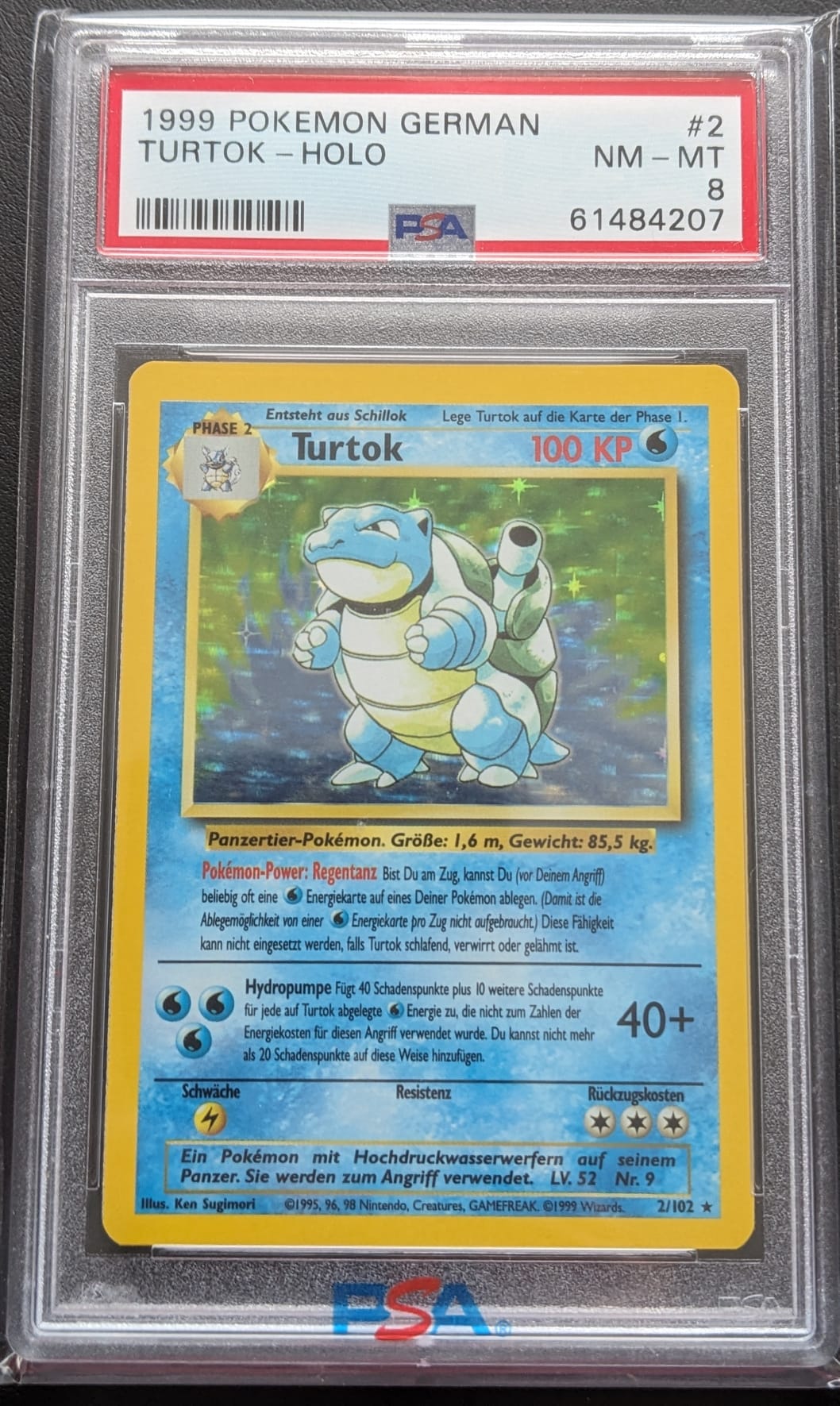 PSA 8 Turtok 2/102 1999 Basis Set Holo Blastoise Pokemon Karte Deutsch