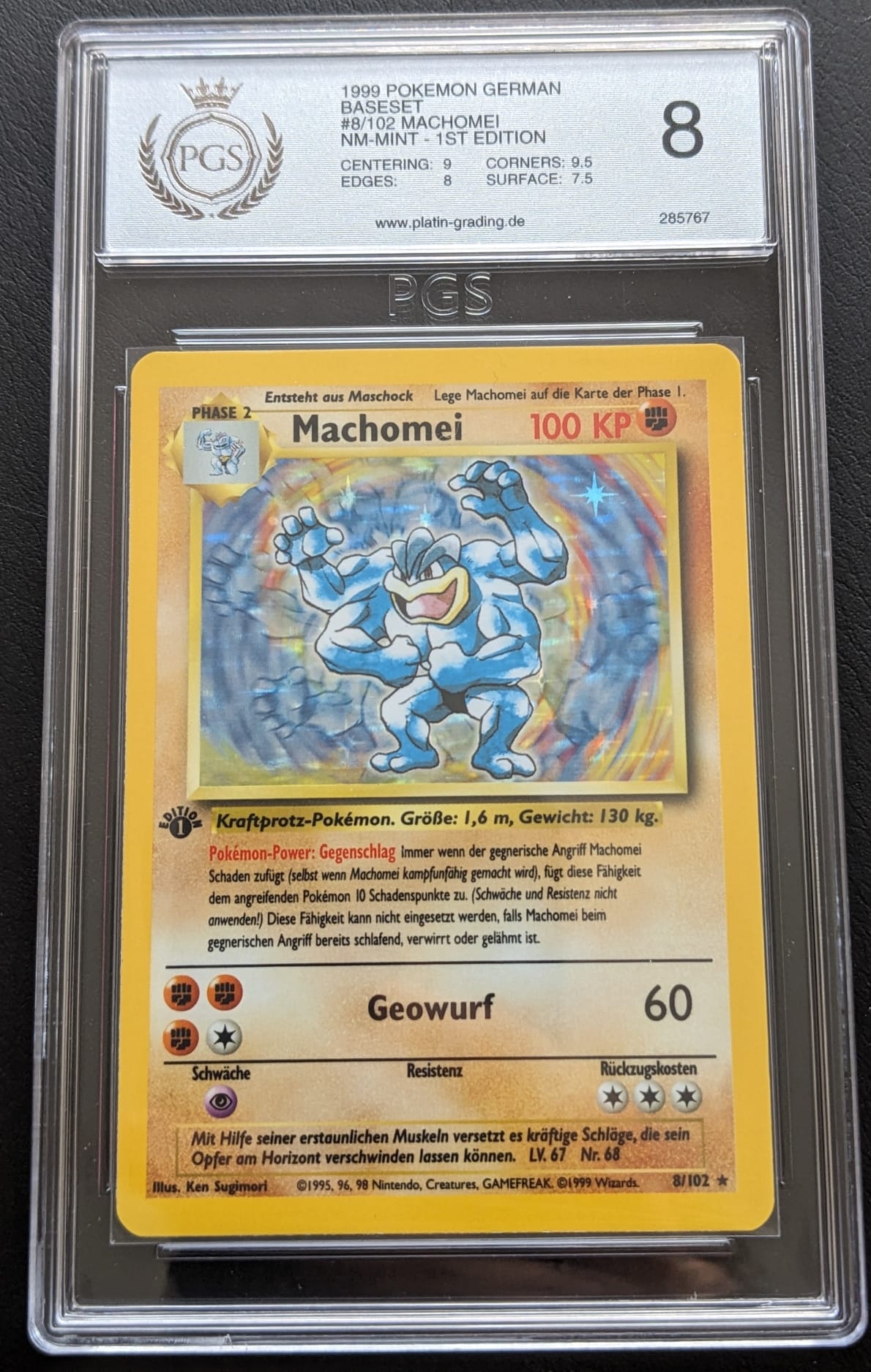 PGS 8 + 1. Edition Machomei 8/102 Pokemon Karte Basis Set Machamp Deutsch