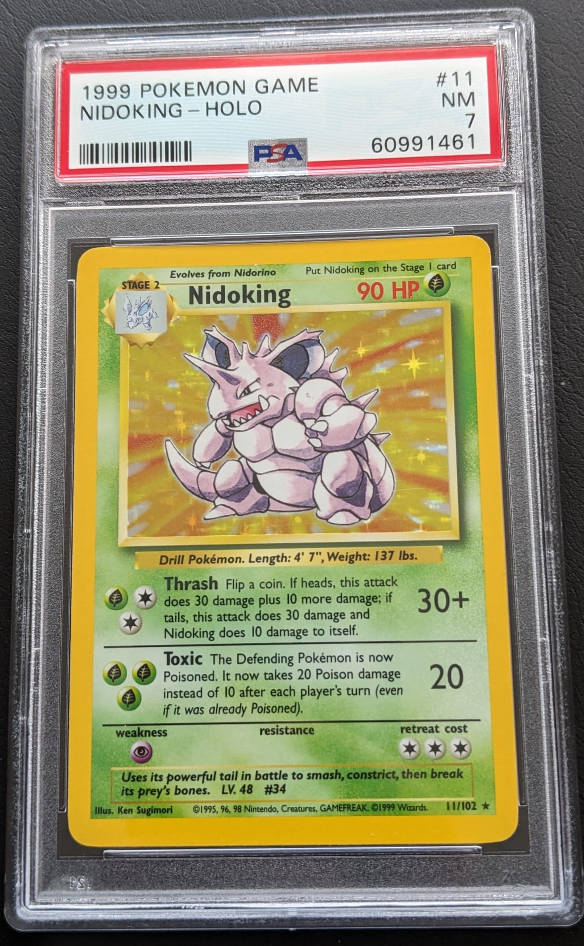 PSA 7 Nidoking 11/102 Basis Set 1999 Holo English Pokemon Karte