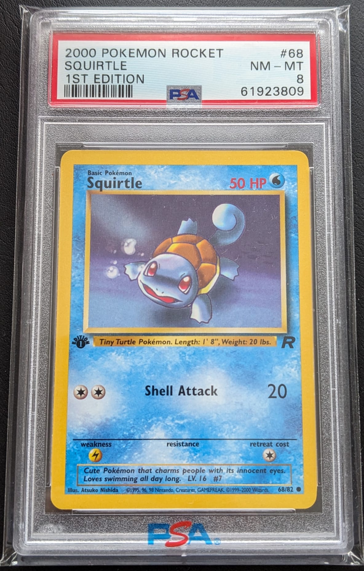 PSA 8 1. Edition Schiggy 68/82 Squirtle Pokemon Karte Team Rocket Englisch