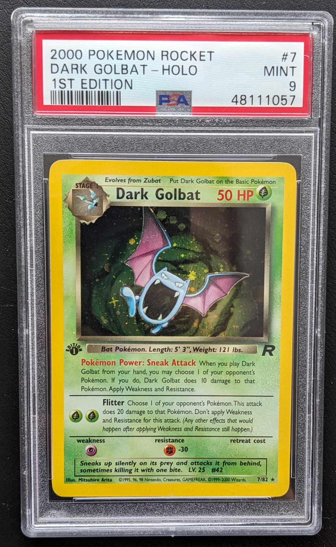 PSA 9 + 1. Edition Dunkles Golbat 7/82 Dark Golbat Holo Team Rocket English