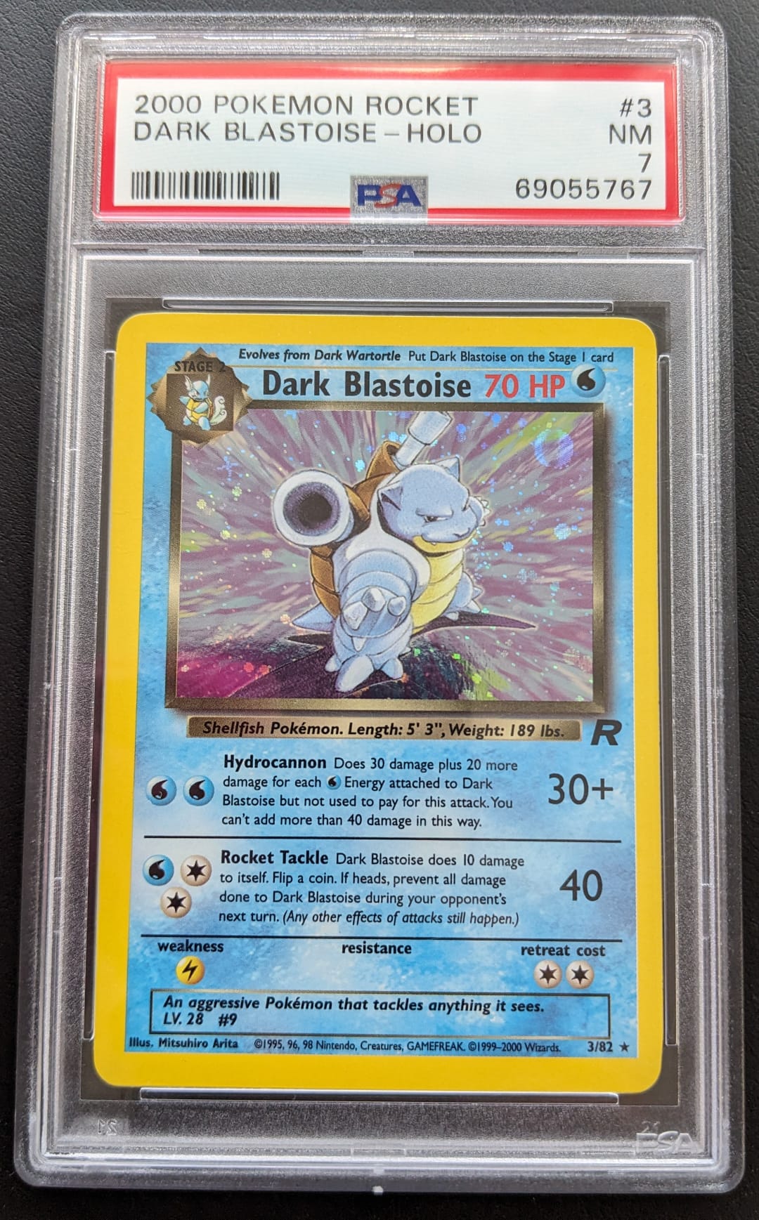 PSA 7 Dunkles Turtok 3/82 Dark Blastoise Holo Team Rocket Pokemon Englisch