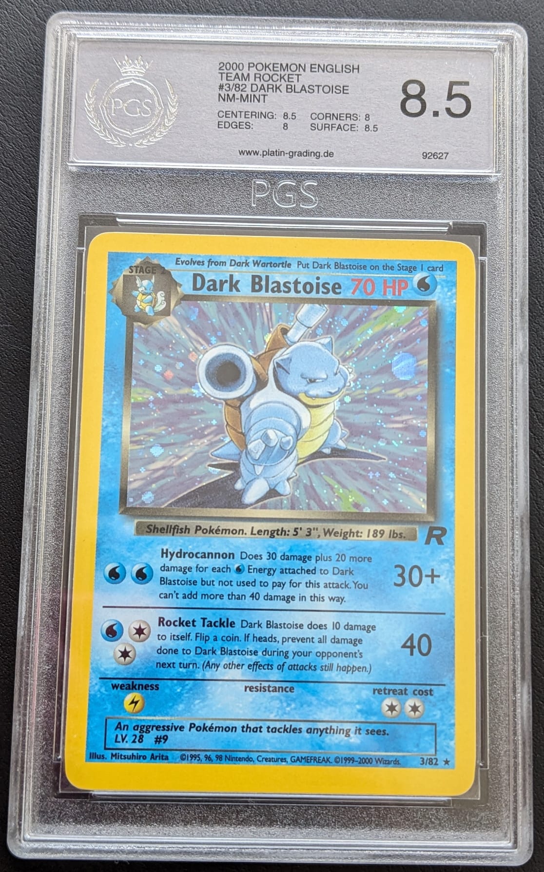 PGS 8,5 Dunkles Turtok 3/82 Dark Blastoise Holo Team Rocket Pokemon English