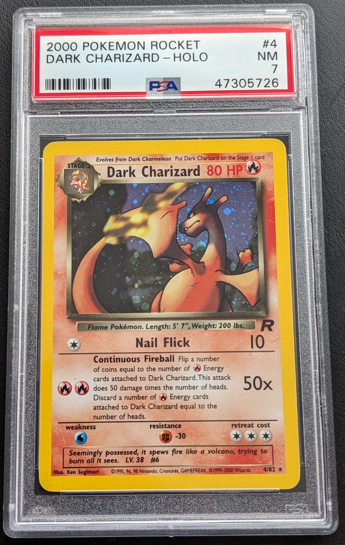 PSA 7 Dunkles Glurak 4/82 Dark Charizard Holo Team Rocket Pokemon English