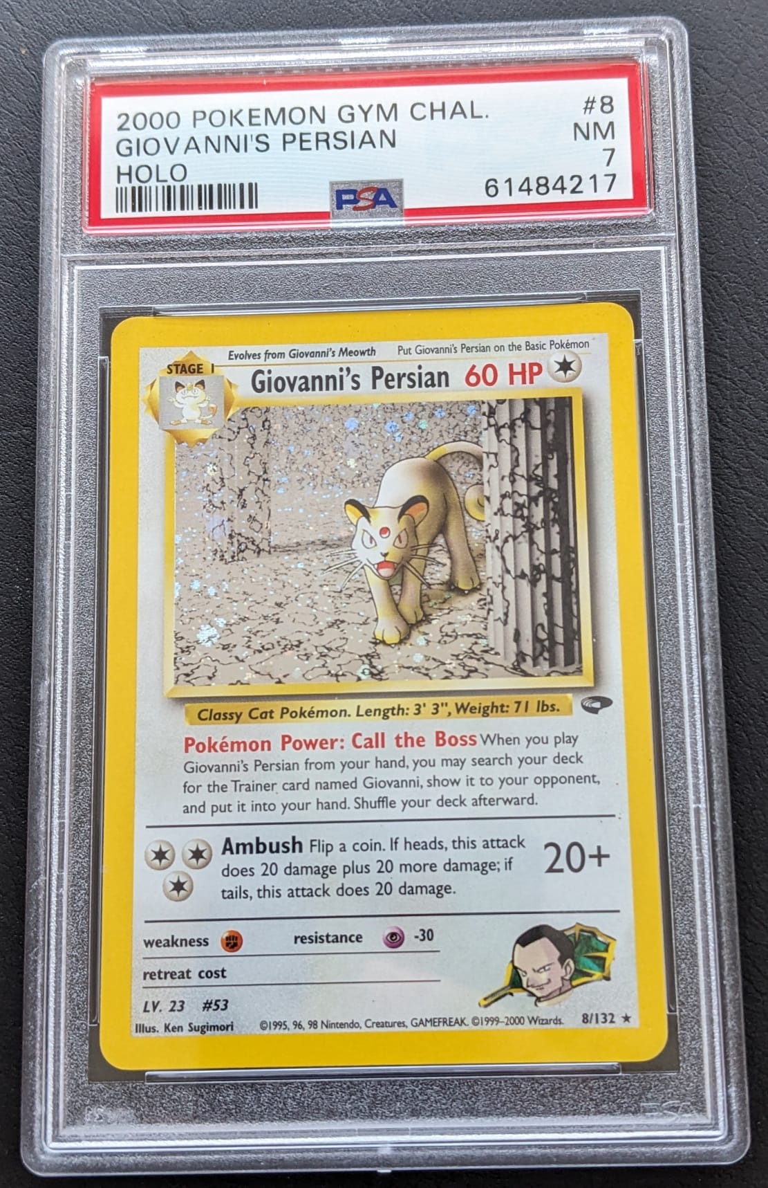 PSA 7 Giovanni's Persian 8/132 Snobilikat Holo Gym Challenge Pokemon Karte English