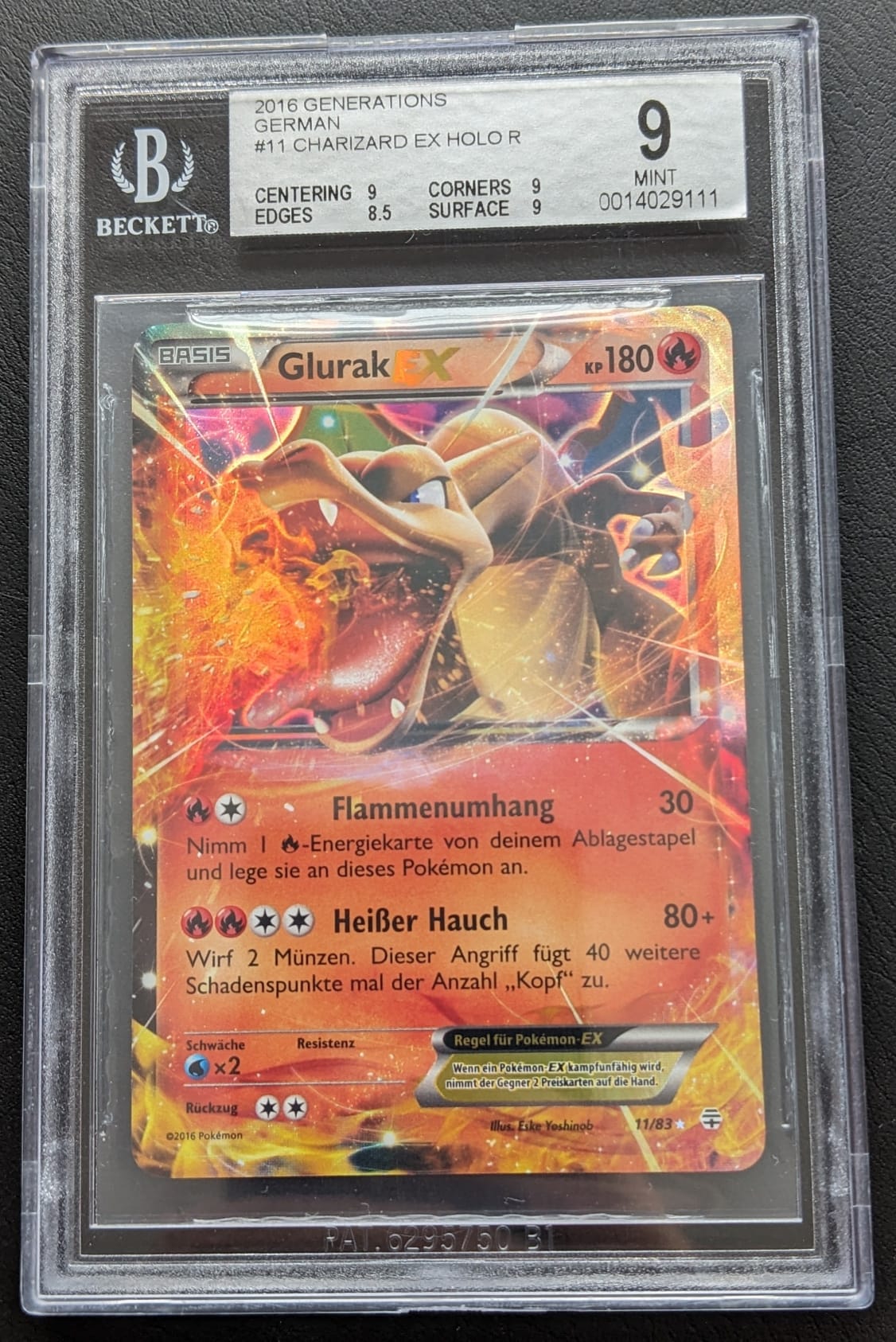 BGS 9 Glurak EX 11/83 Charizard Generationen 2016 Deutsch Pokemon Karte