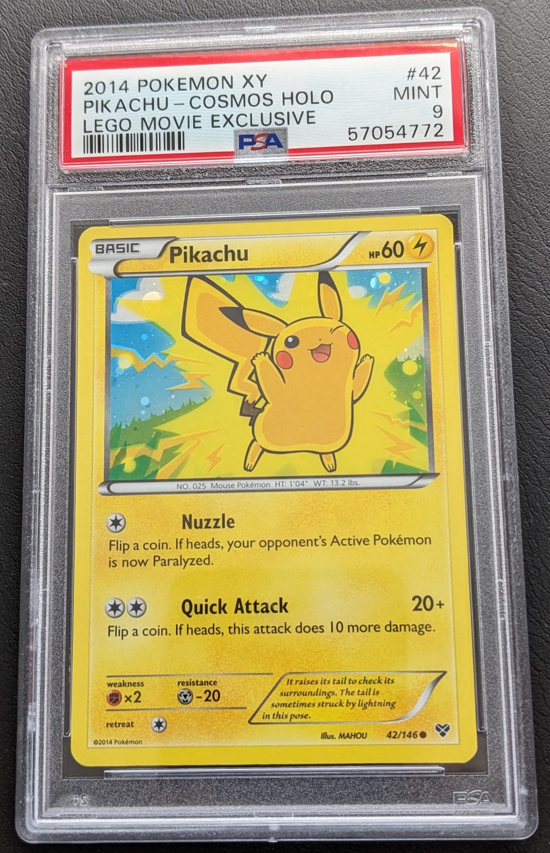 PSA 9 Cosmos Holo Pikachu 42/146 2014 XY Lego Movie Exclusive Pokemon Karte English