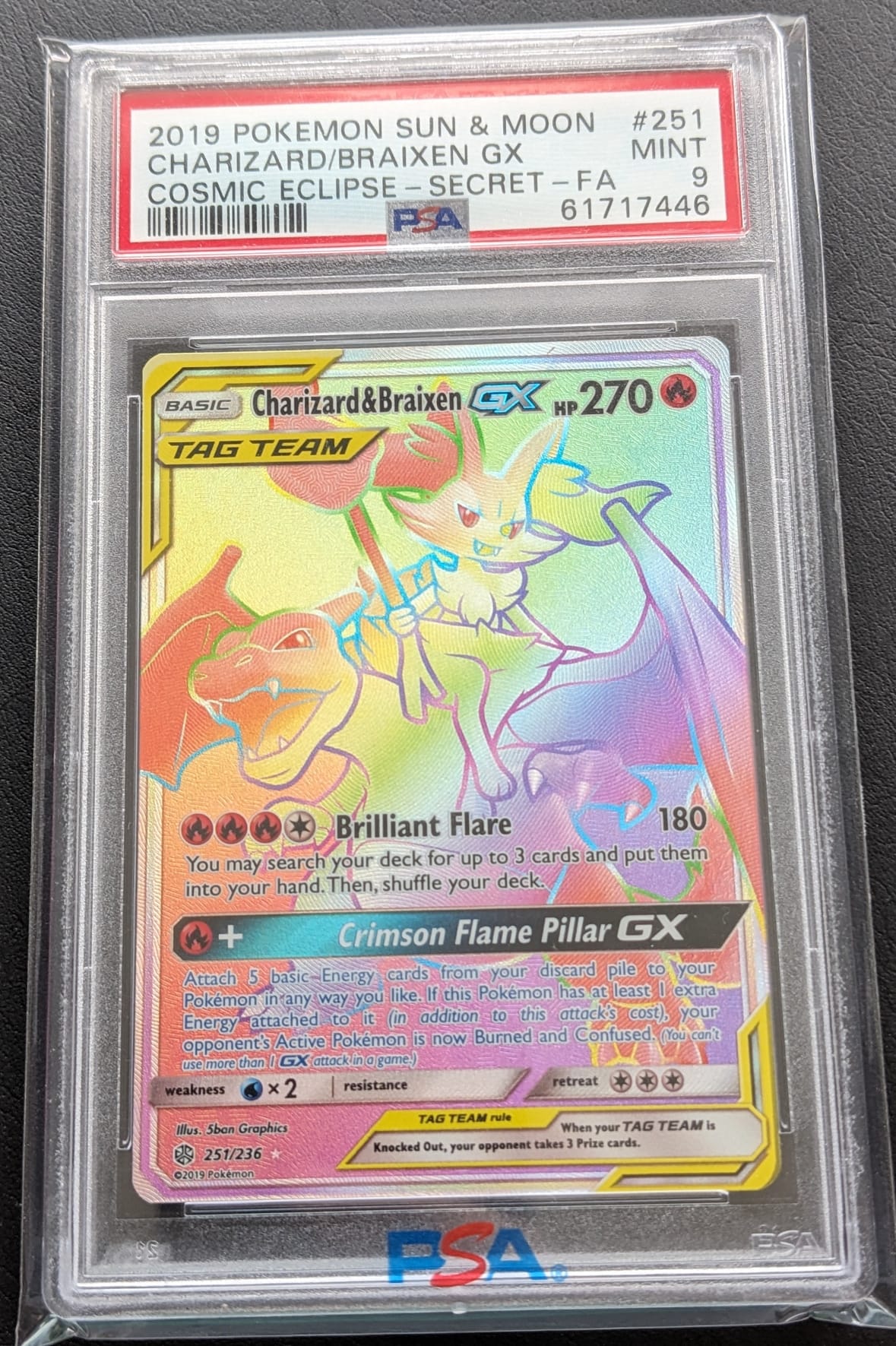 PSA 9 Rainbow Glurak & Rutena GX 251/236 Charizard & Braixen Pokemon Welten im Wandel Englisch