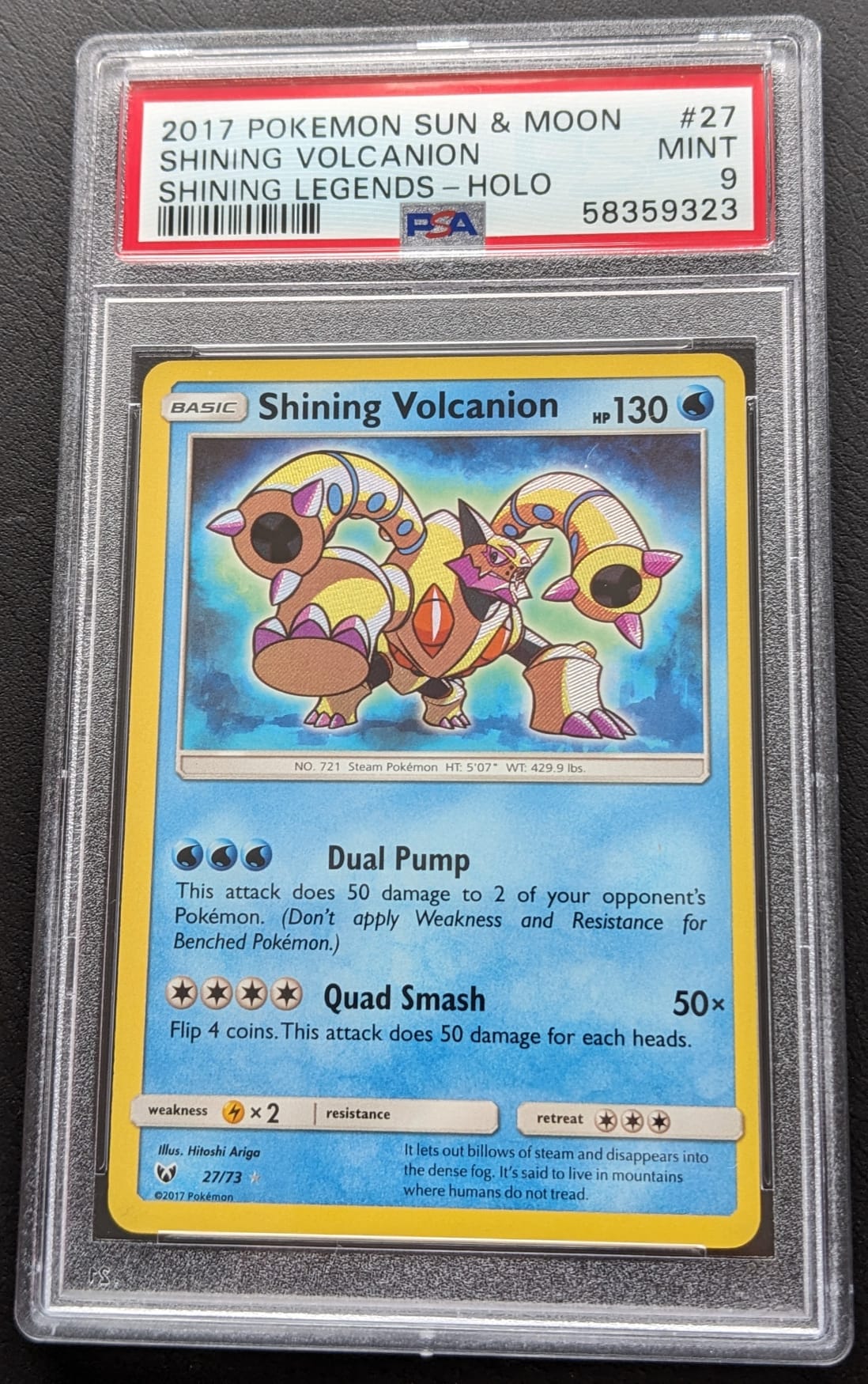 PSA 9 Schimmerndes Volcanion 27/73 Shining Legends Pokemon Karte English