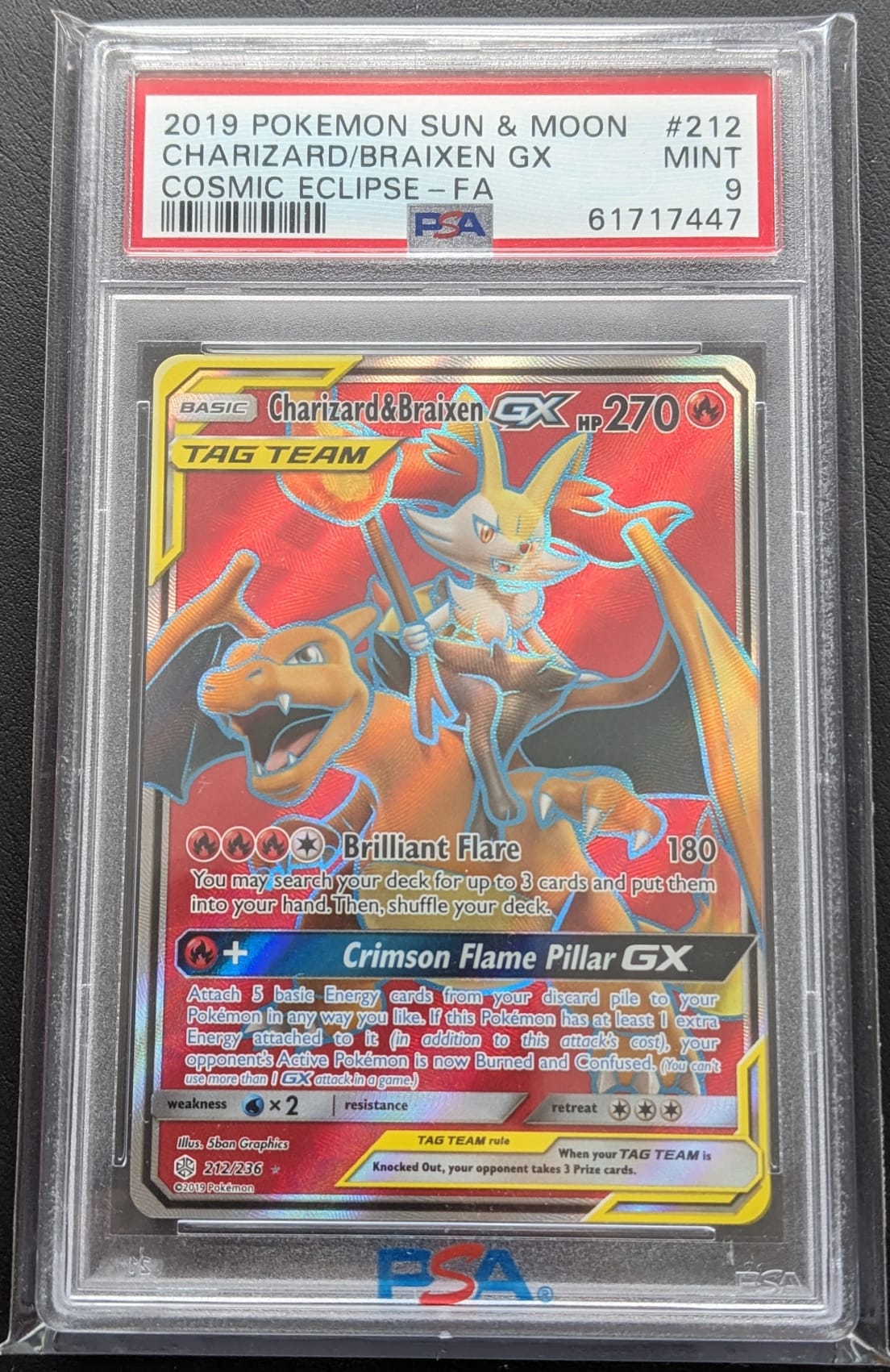 PSA 9 Glurak & Rutena GX 212/236 Charizard & Braixen Pokemon Welten im Wandel Englisch