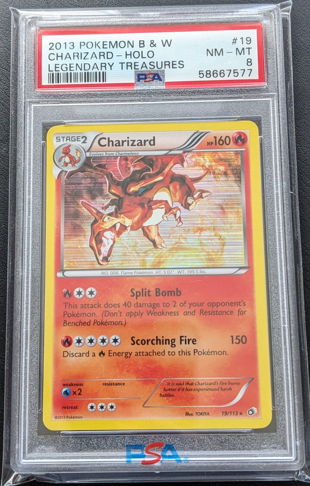 PSA 8 Glurak 19/113 Holo Legendäre Schätze Charizard Pokemon Karte 2013