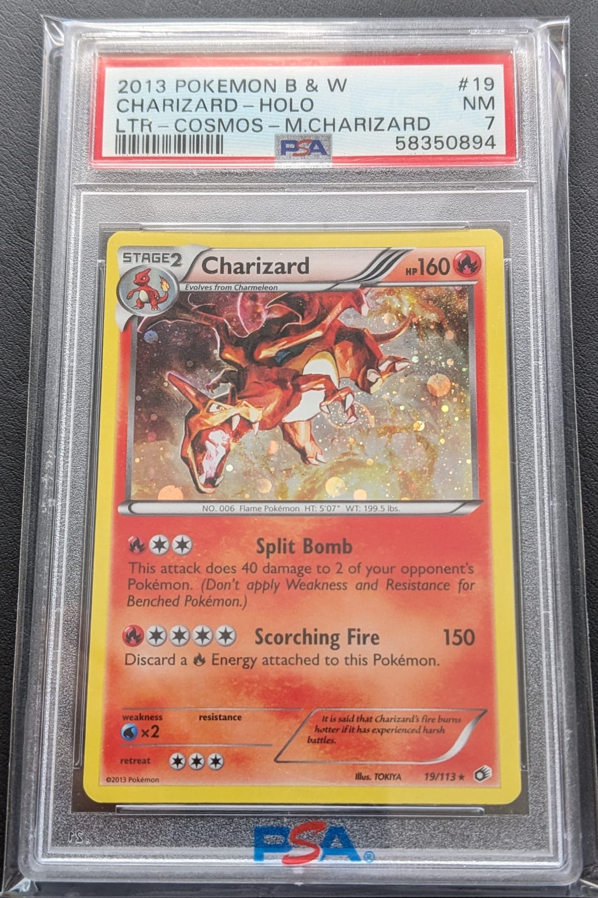 🌀 PSA 7 Cosmos Holo Swirl Glurak 19/113 Legendäre Schätze Charizard Pokemon