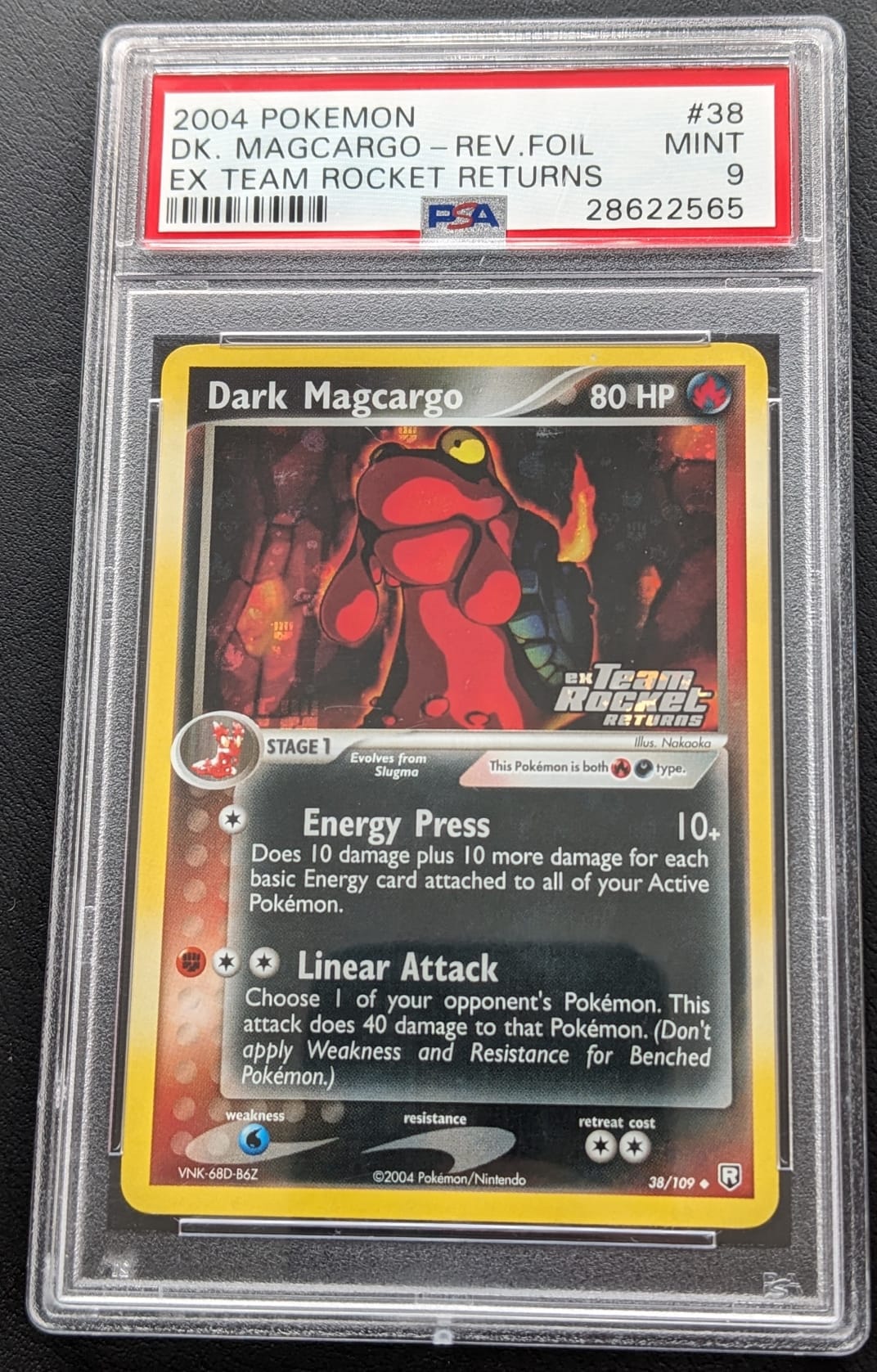 PSA 9 Dunkles Magcargo Dark 38/109 Holo Stamp Pokemon Ex Team Rocket Returns