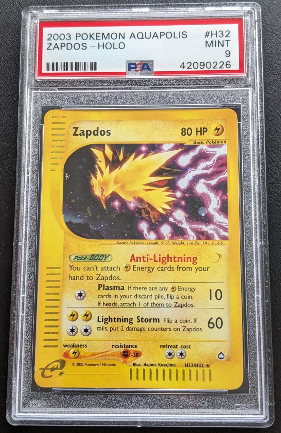 PSA 9 Zapdos H32/H32 Holo Pokemon Karte Aquapolis English