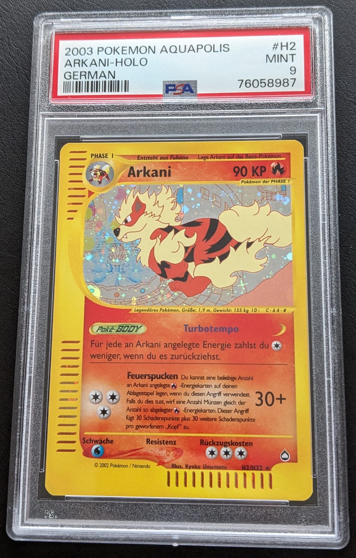 🇩🇪 PSA 9 Deutsches Arkani H2/H32 Arcanine Aquapolis Pokemon Karte Holo