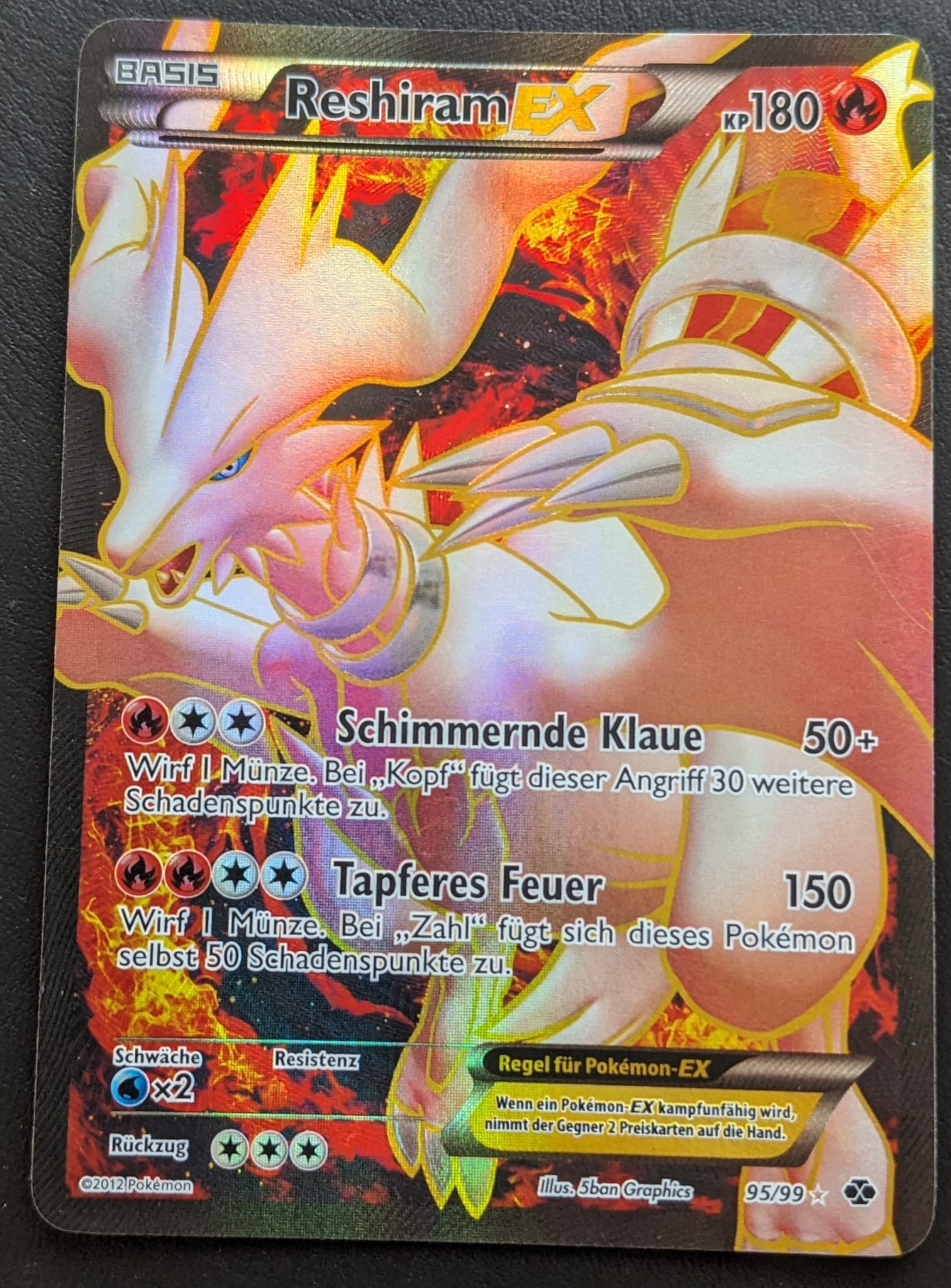 Reshiram ex 95/99 Pokemon Karte Fullart Deutsch Kommende Schicksale 2012