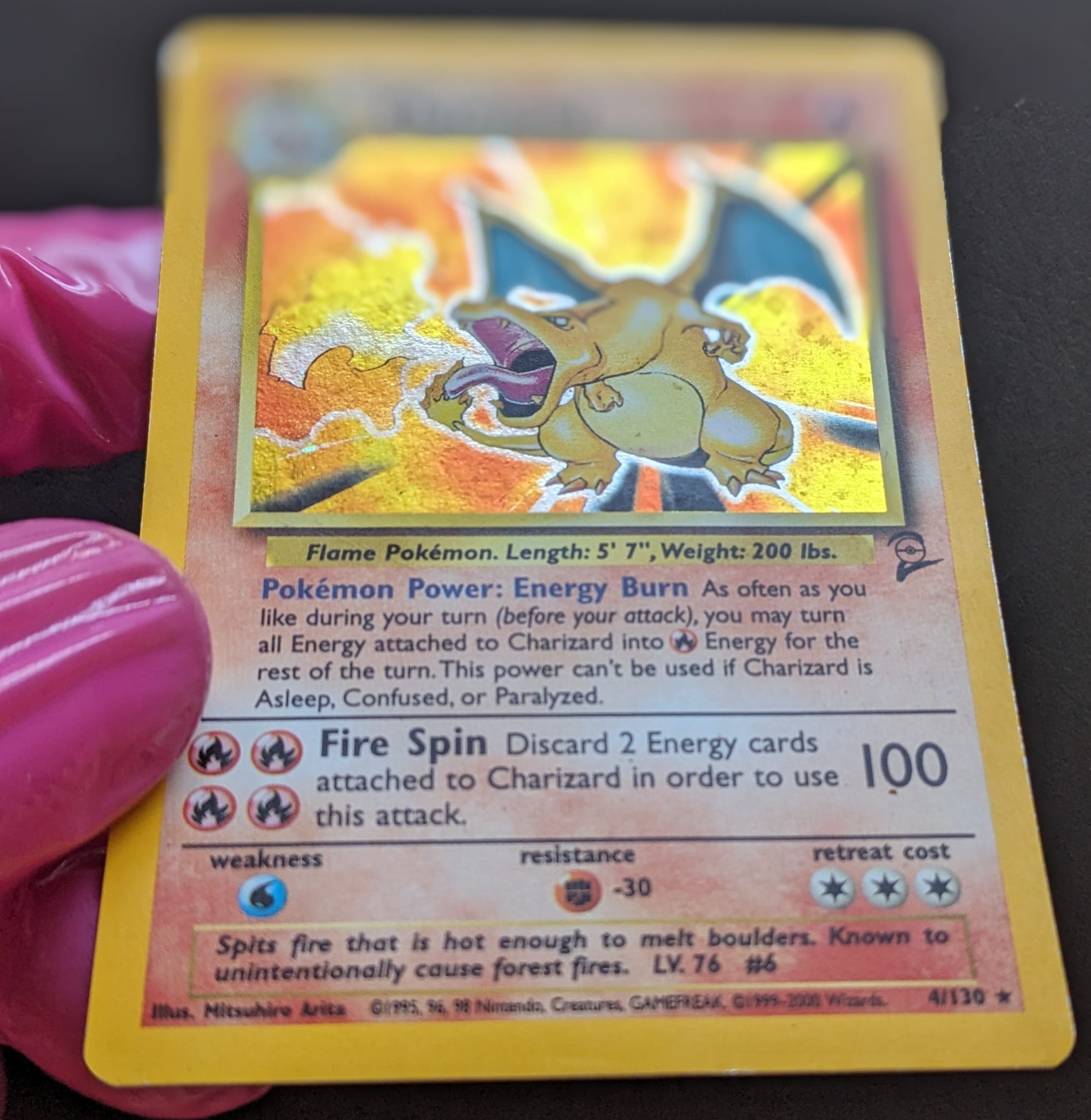 🌀Holo Swirl Glurak 4/130 Charizard Pokemon Karte Basis Set Base Set II English