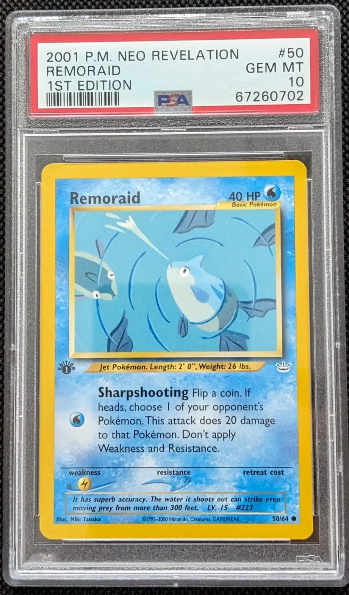 PSA 10 + 1. Edition Remoraid 50/64 Neo Revelation Pokemon Karte English 2001 - Image #1