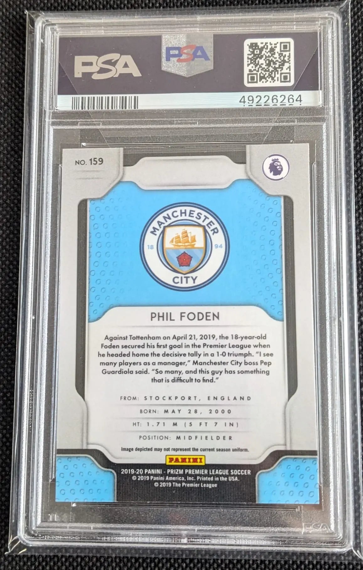 PSA 9 Phil Foden #159 2019 Manchester City Premier League Panini Fußball Prizm - Image #3