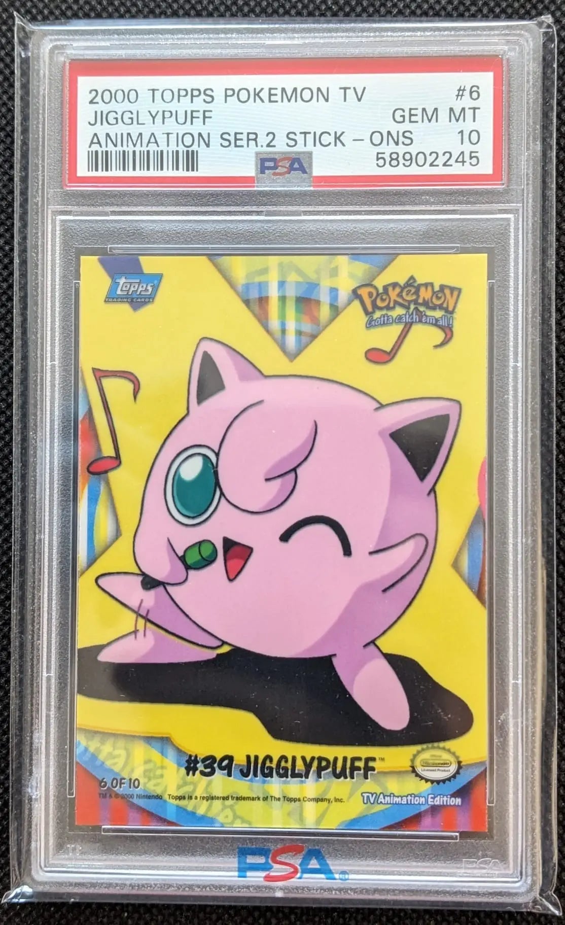 PSA 10 Pummeluff Jigglypuff #6 Topps Animation Series 2 Stick – Ons #39 English - Image #1