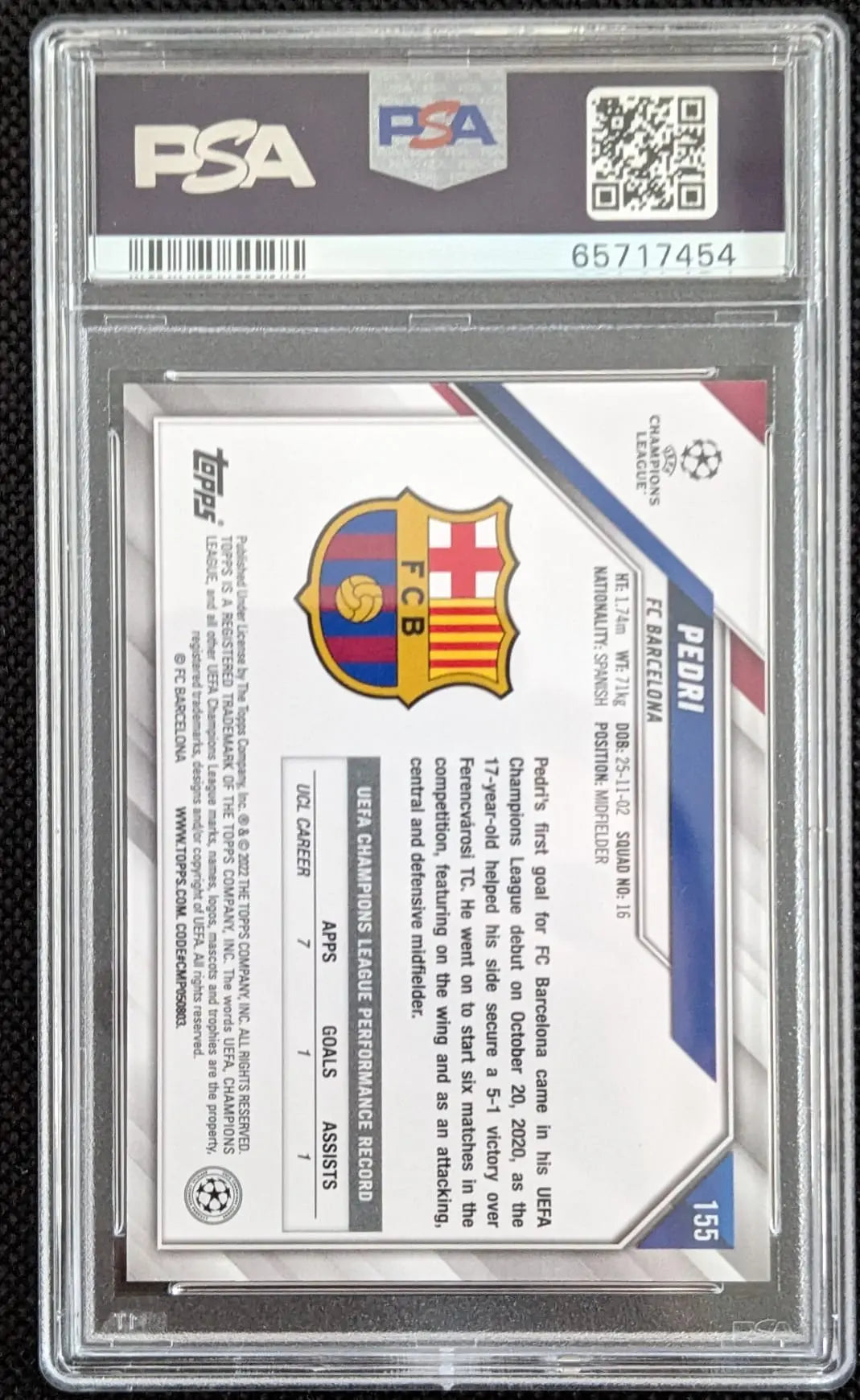 PSA 9 Pedri #155 2021 Topps UCL Rookie SP FC Barcelona Panini Fußball English - Image #2