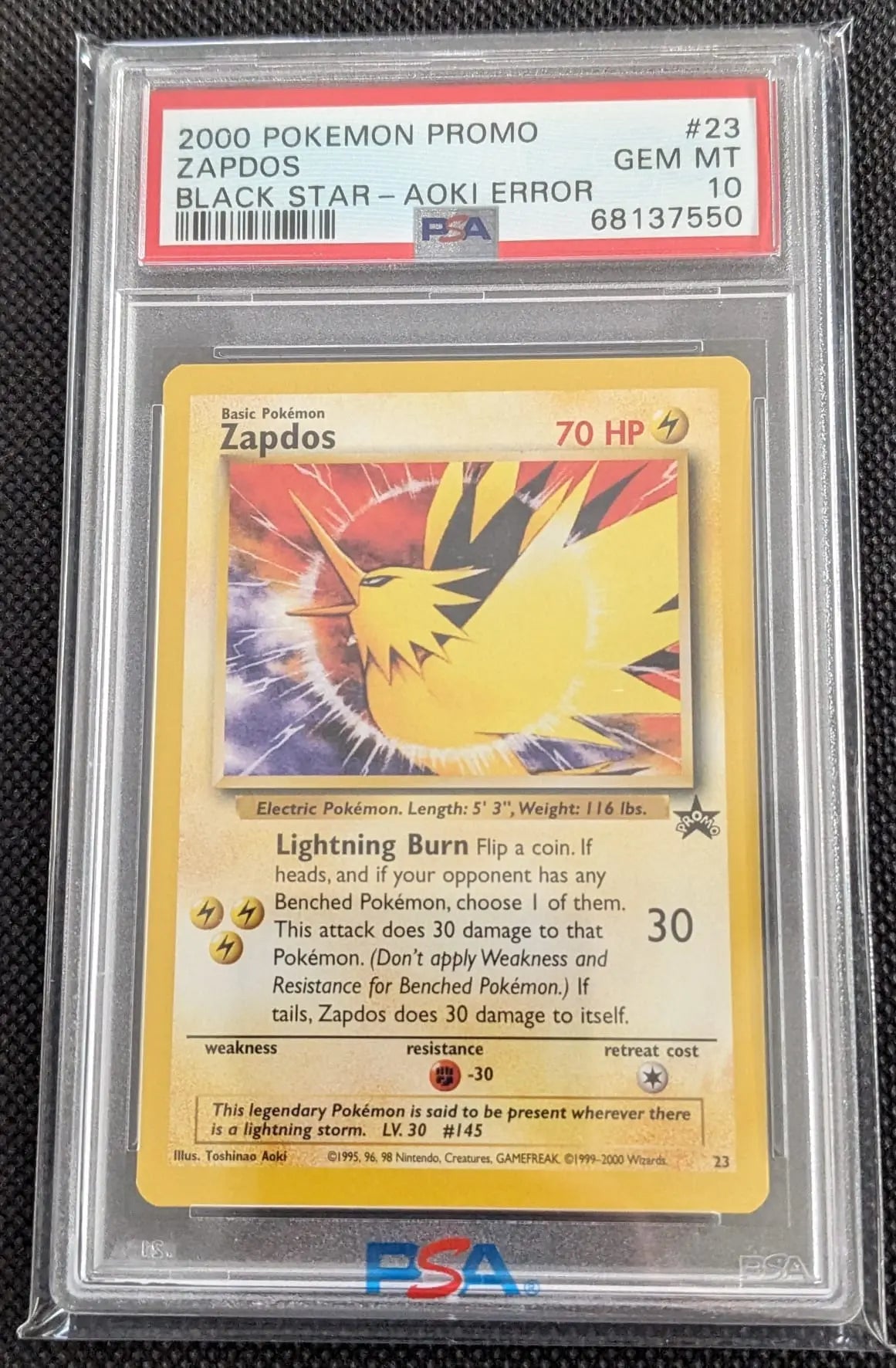 PSA 10 Zapdos #23 Wizards Black Star Promo Aoki Error Pokemon Karte English - Image #1