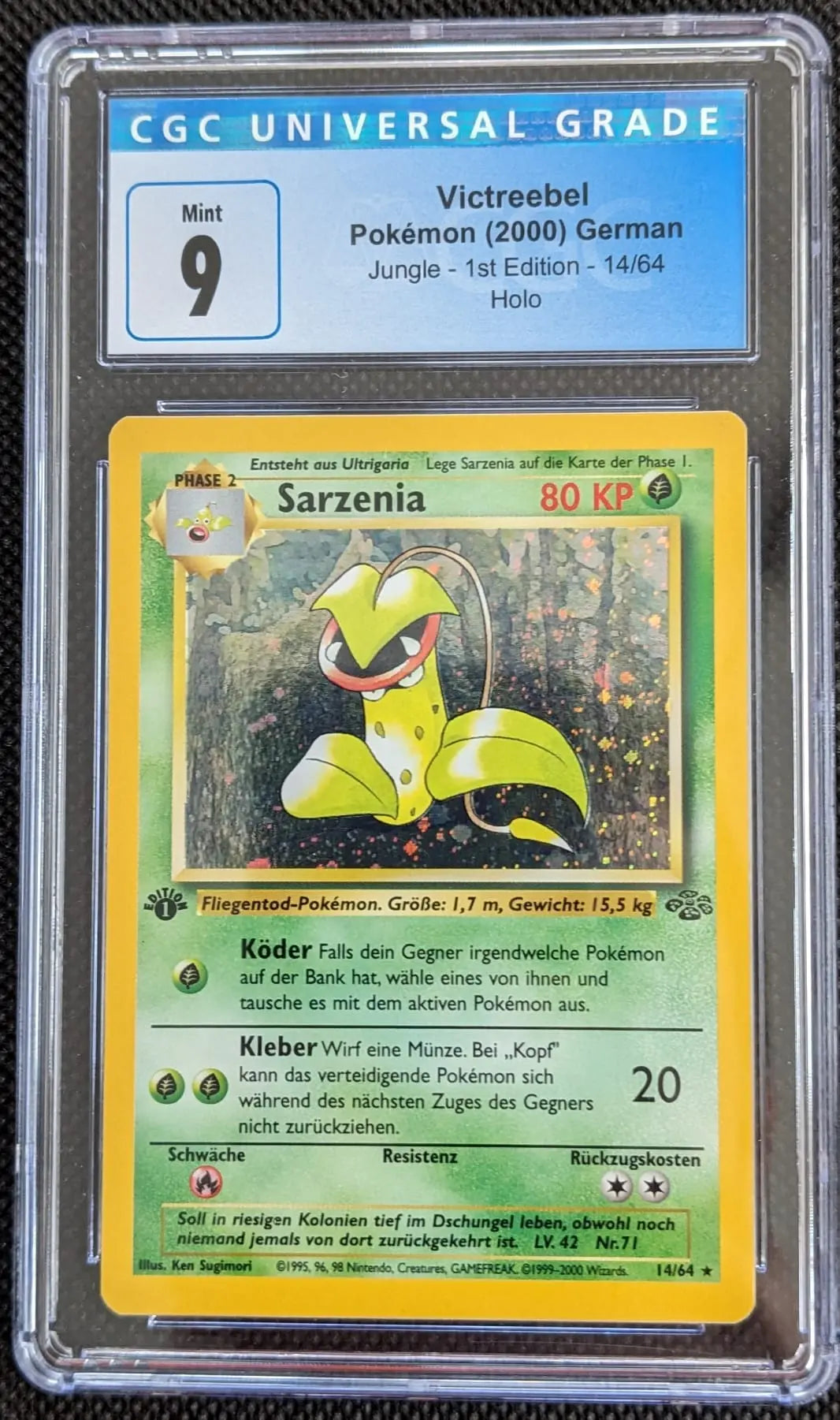 CGC 9 + 1. Edition + Holo Swirl Sarzenia 14/64 Dschungel Pokemon Karte Deutsch - Image #1